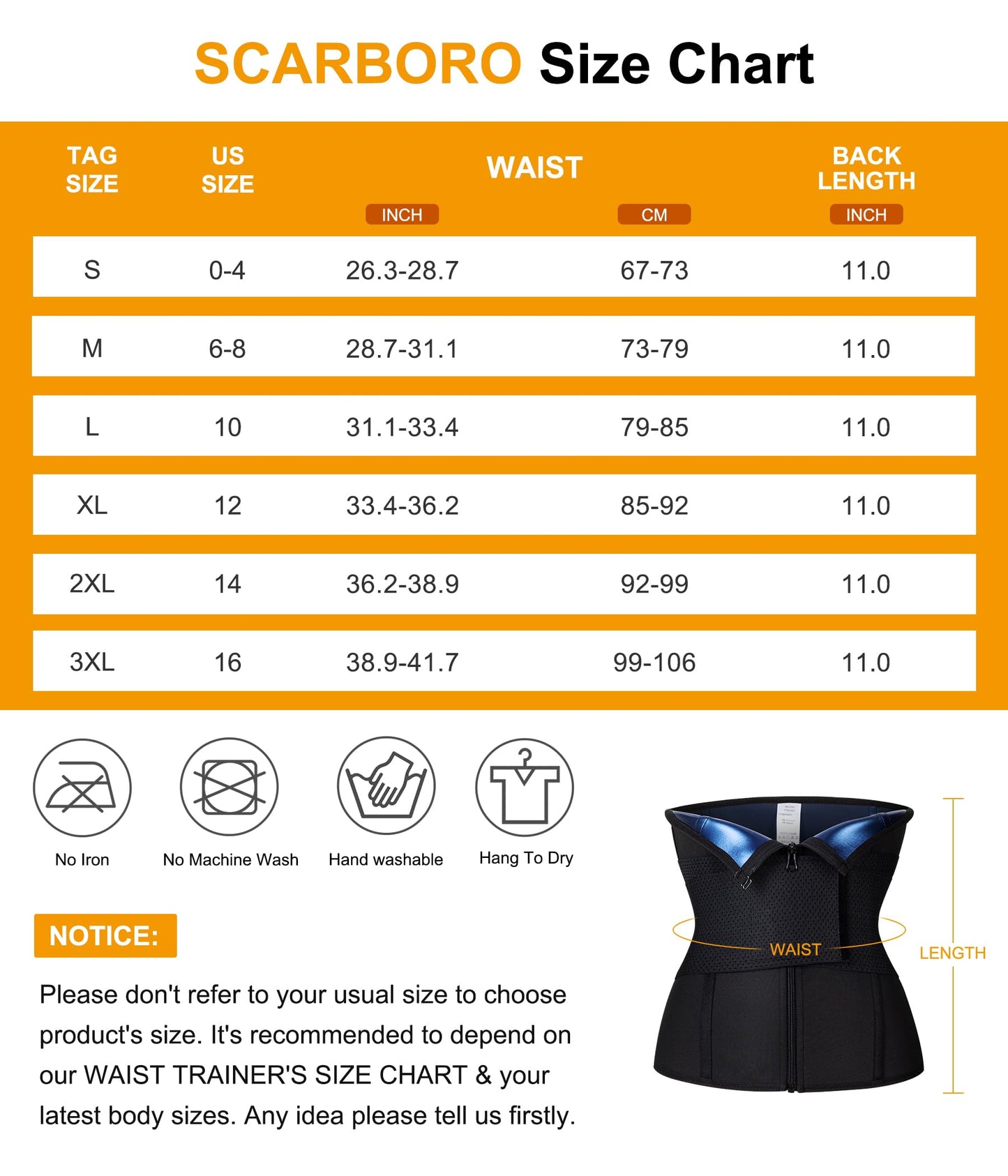 SCARBORO Waist Trainer for Women Belly Fat Sauna Sweat Waist Trimmer Corset for Stomach Wrap Workout Belt Shaper Band Zipper (Black-blue inner, Small)