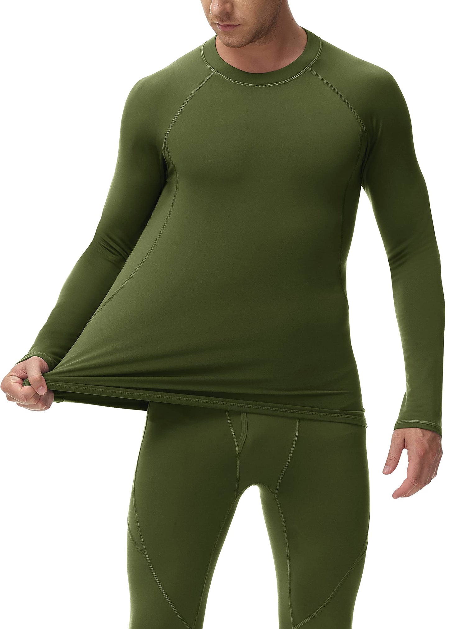 TOREEL Long Johns for Men Thermal Underwear for Men Fleece Lined Hunting Gear Mens Thermals Top and Bottom Set Dark Green