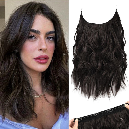 REECHO Invisible Wire Hair Extensions with Thinner Softer Lace Weft (Black Brown, 12 Inch (Pack of 1))