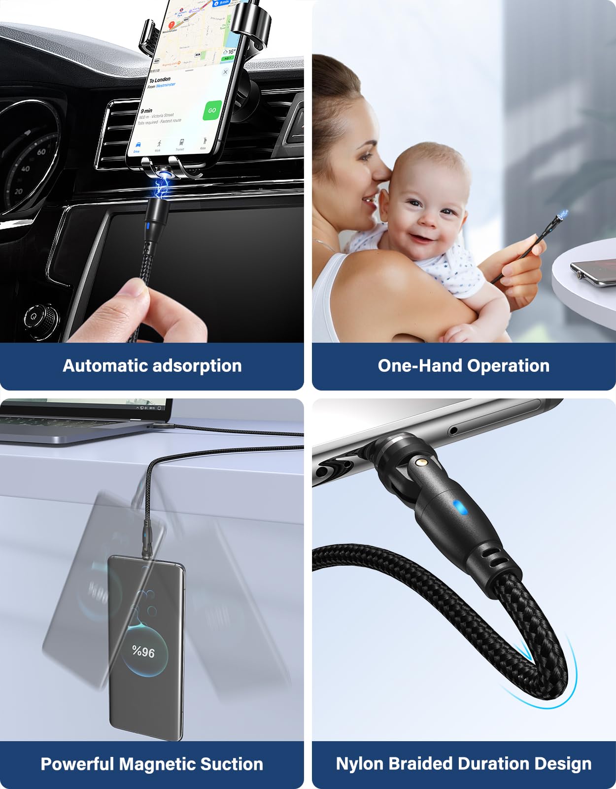 100W 540 Rotation Magnetic Charging Cable 3.3FT/6FT-2Pack, USB C to USB C Cable Fast Charge Magnetic USB C Charging Cable, Magnetic Charge Cable, Data Transfer Capable, Compatible with All Devices