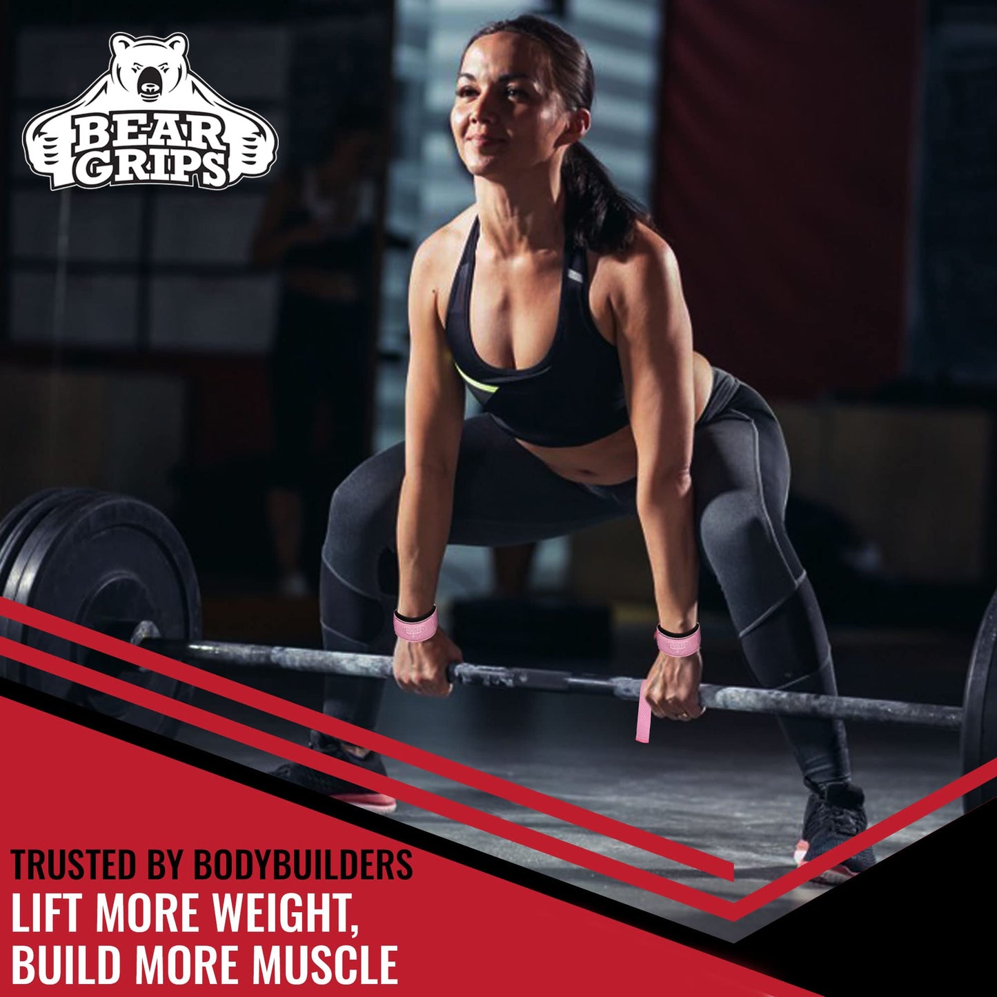 Bear Grips Lifting Straps Gym, Wrist Straps for Weightlifting, Gym Straps, Weightlifting Straps, Deadlift Straps, Weight Lifting Straps for Men, Weight Straps Lifting Women, 2 Lifting Strap Pink