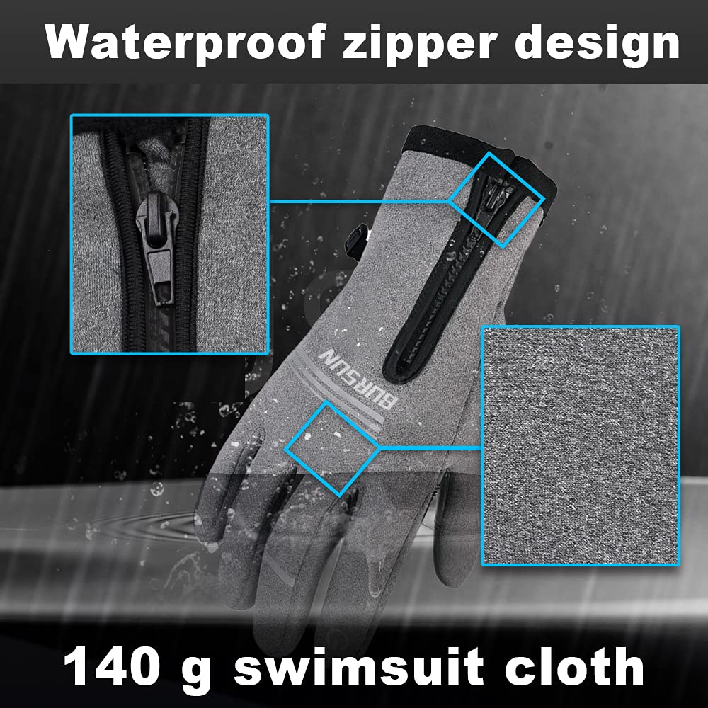 BURSUN Winter Gloves, Windproof Waterproof Warm Touchscreen Gloves Men Women, Outdoor Winter Thermal Gloves for Cycling Riding Running Work