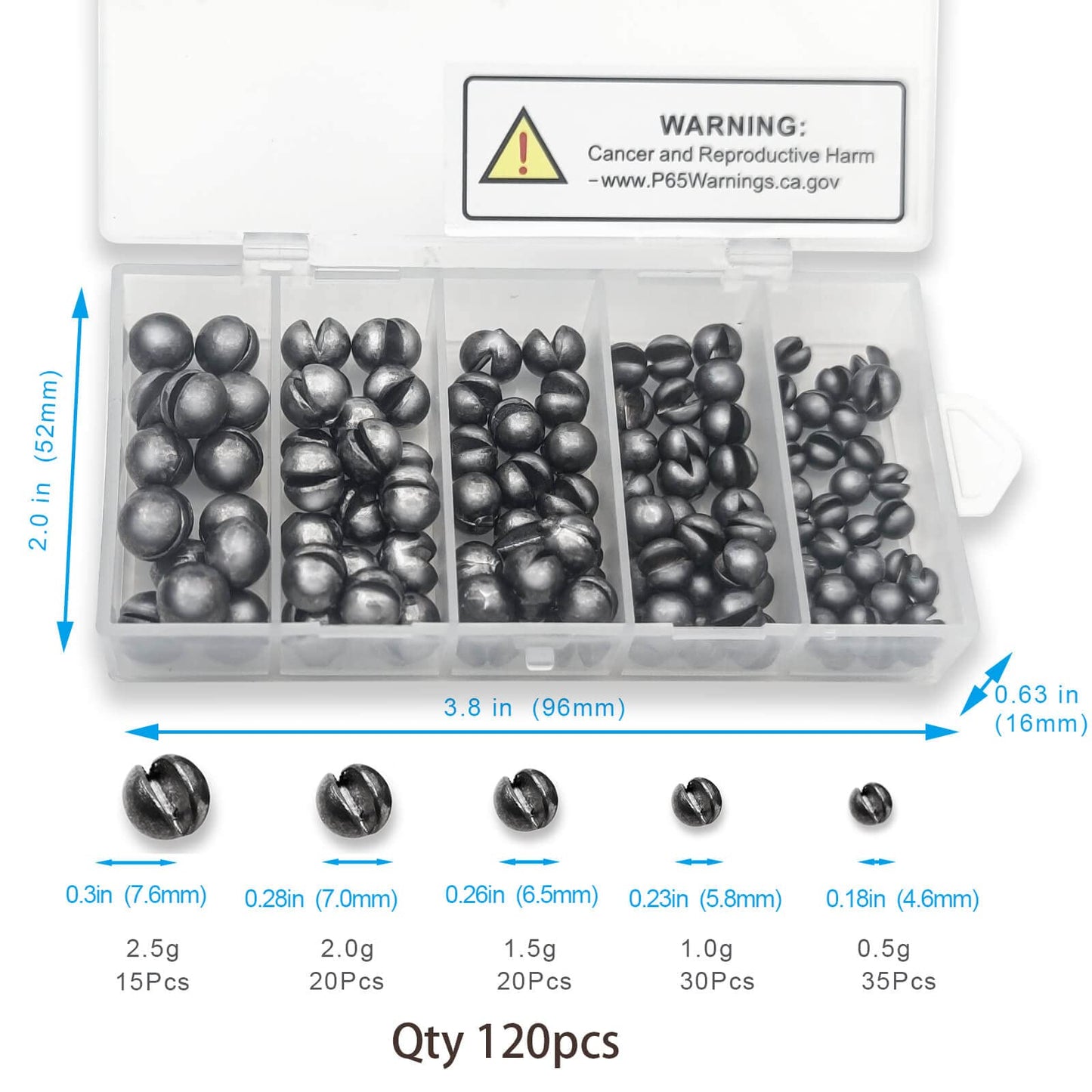 SANWEAL120PCS Fishing Weights Sinkers - Premium Split Shot Fishing Weights Sinkers - Round Removable Fishing Sinkers - 5Sizes (Round Opening)