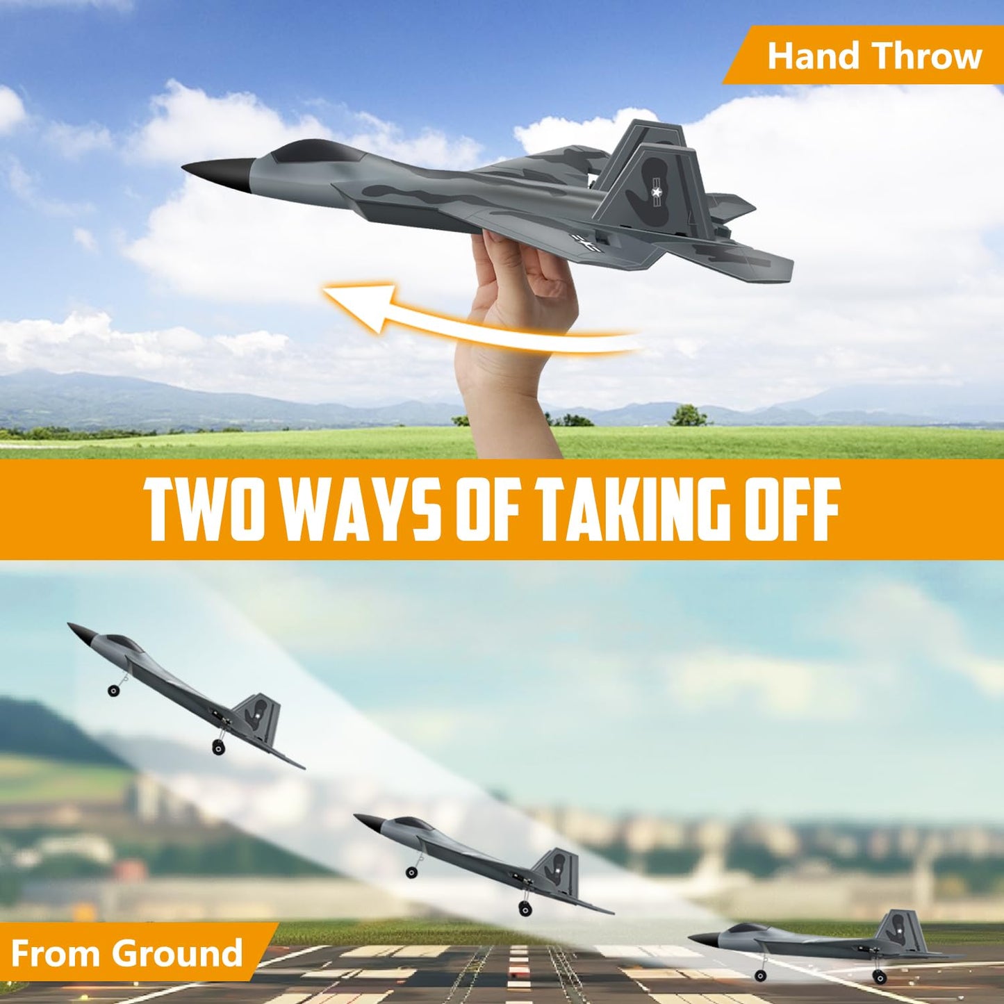 HAWK'S WORK 2 CH RC Airplane, F-22 Plane Ready to Fly, 2.4GHz Remote Control, Easy to Fly RC Glider for Kids & Beginners