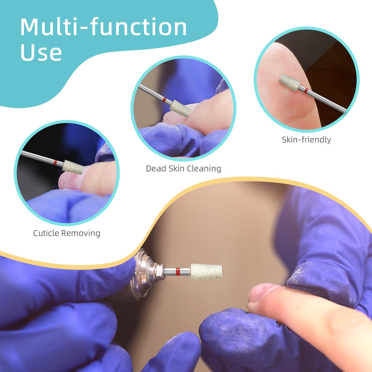 HYTOOS 5mm Large Tapered Barrel Cuticle Clean Nail Drill Bits, Russian Diamond Nail Bit Professional Safety Under Nail Cleaner Burr for Cuticle Dead Skin, Electric Nails Drill Accessories, Fine