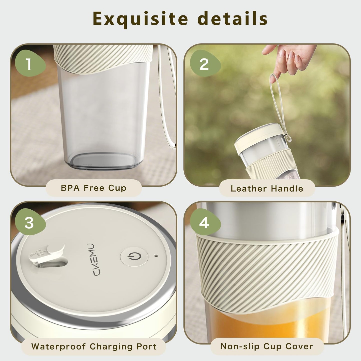 CKemu Portable Blender for Shakes and Smoothies, Rechargeable Cordless Blender Bottle, 3.5 oz, BPA Free, Dishwasher Safe, for Office, Gym, Home