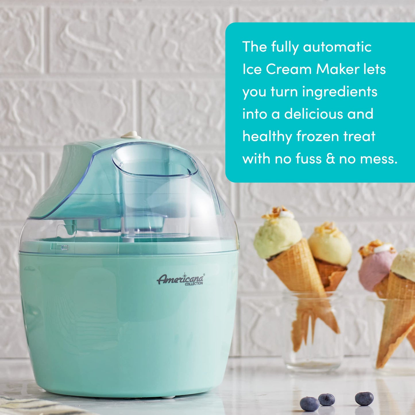 Americana Collection Elite EIM-1432M 1.5 Quart Automatic Easy Homemade Electric Ice Cream Maker, Frozen Yogurt, Sorbet, Gelato Treat, with Recipes, Mint