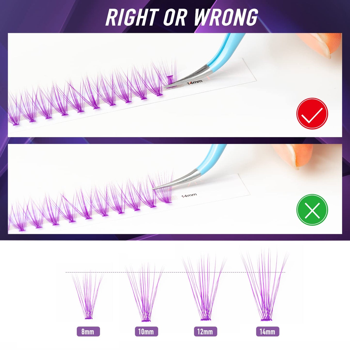 LANKIZ DIY Lash Extensions, 20D Purple Colored Individual Lashes, Flat-band Cluster Lashes for Eyelash Extensions, 0.07 mm 8-14mm Mix Faux Mink False Eyelashes for Home & Salon Use