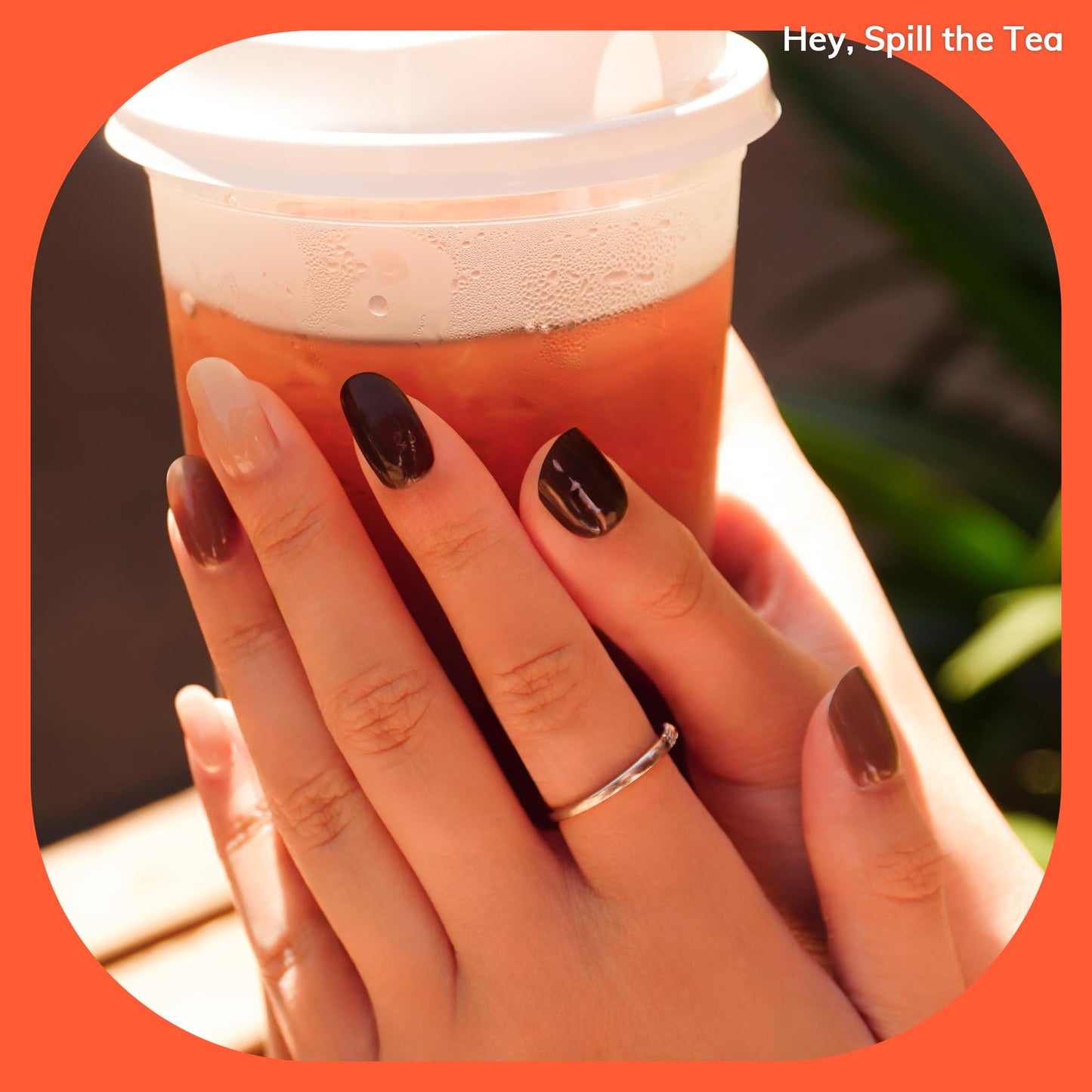 Heyhae Semi Cured Gel Nail Strips | Sun Cured Wraps No LED Lamp Needed - Easy Apply & Remove | Includes 28 Strips, 1 Prep Pad, 1 Nail File & 1 Wooden Stick - Hey, Spill The Tea