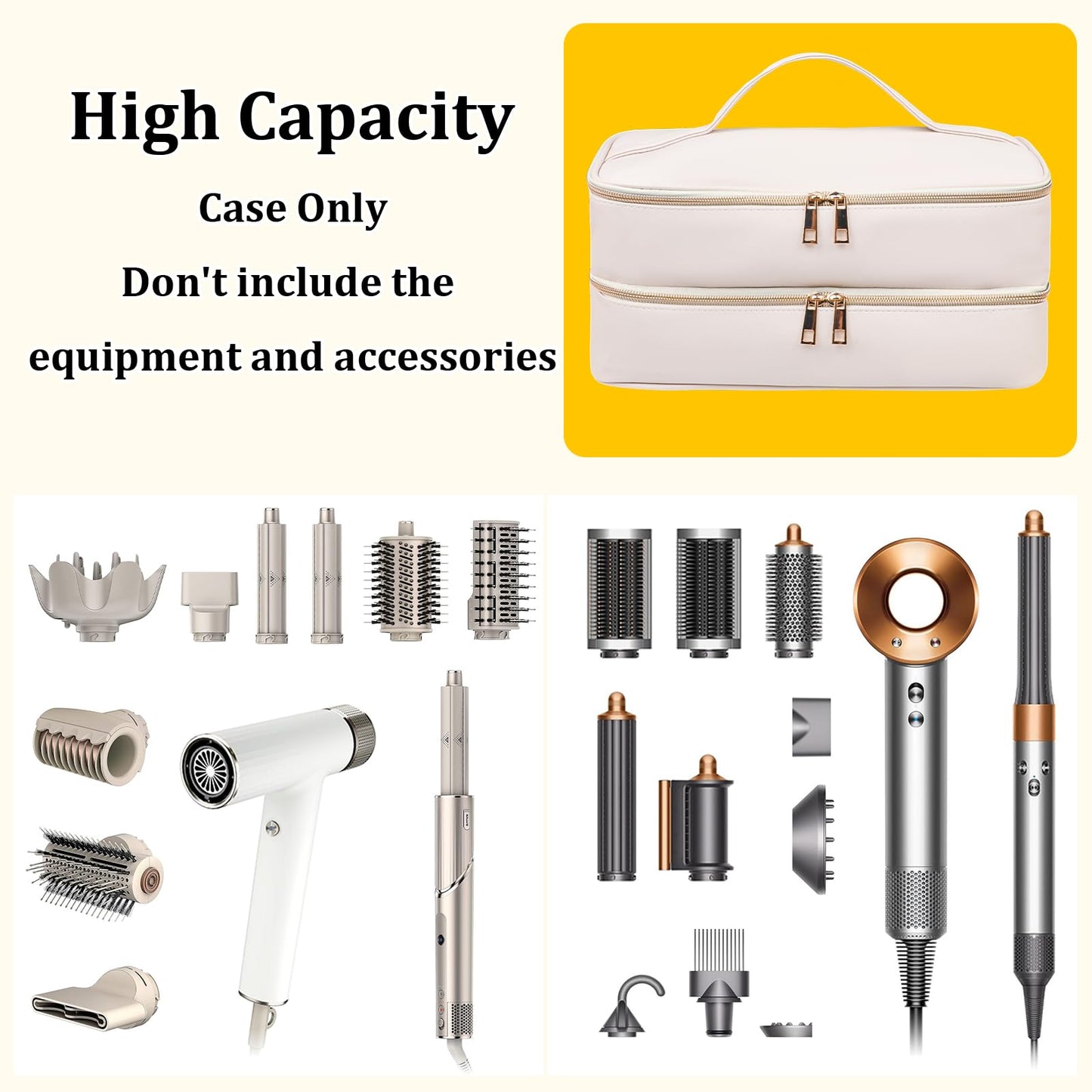 Sambois Travel Carrying Case for Shark Flex Style, Double Layer Storage Case for Shark SpeedStyle Hair Dryer Attachments, Waterproof PU Leather Organizer Bag for Shark Airwrap Styler (Dianthus White)