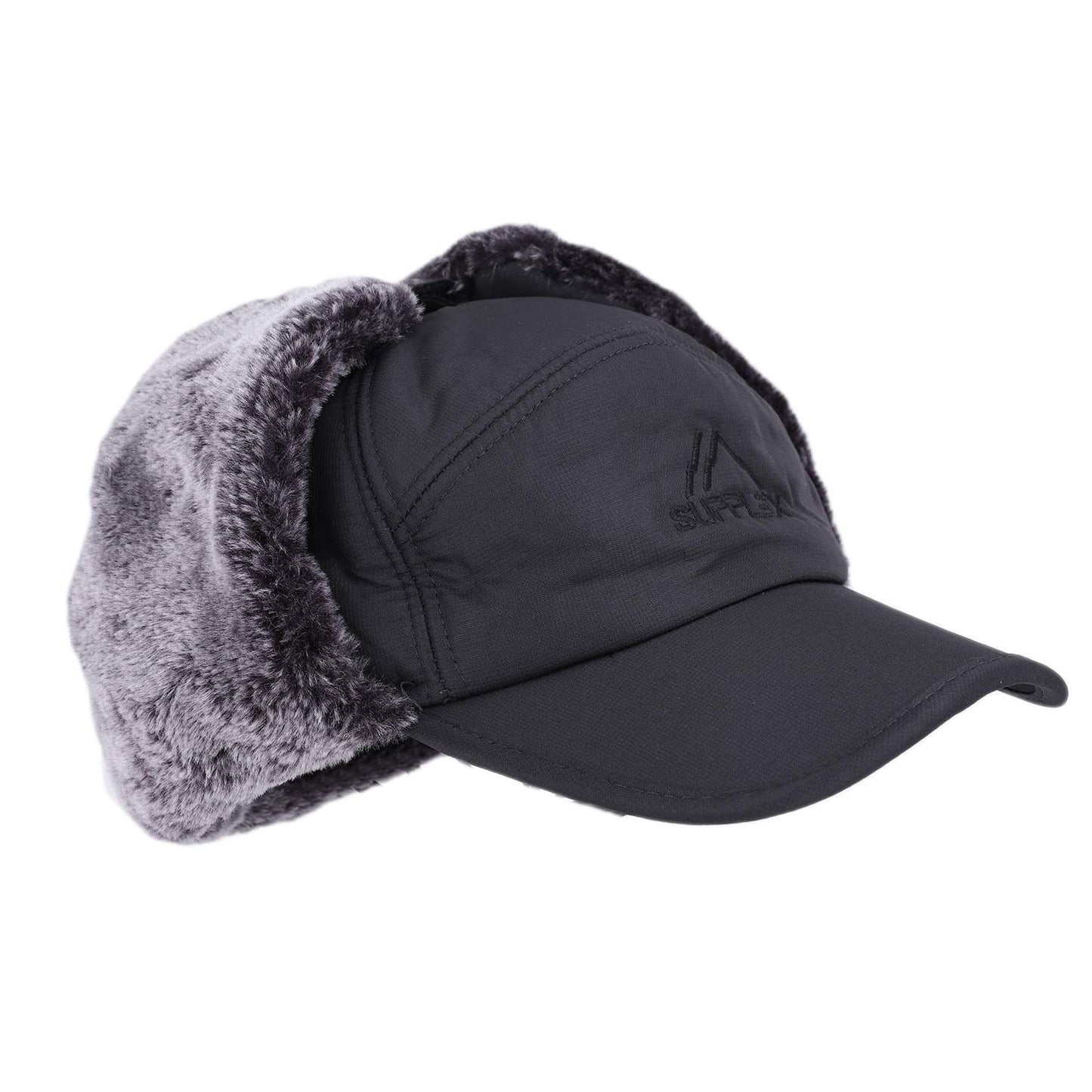 Faux Fur Cap Hat with Brim Outdoor Windproof Winter Warm Balaclava Face Cover Mask Ushanka Earflap Fur Baseball Cap Hat Holiday Travel Christmas Birthday Gift for Men Women Teen Junior Boy Girl Gray