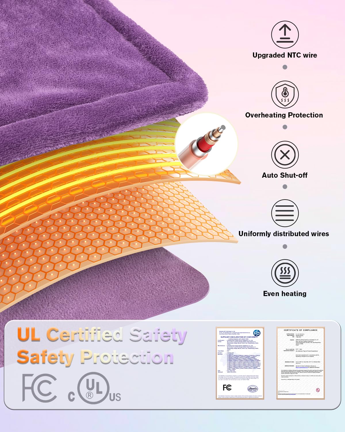 Heating Pad for Neck and Shoulders and Back, Pain Relief Electric Heating Pad Large Size 24”X33” with 4 Timers, 6 Heat Levels and Auto-Off, Birthday Gifts for Women Men Mom Wife and Grandma - Purple