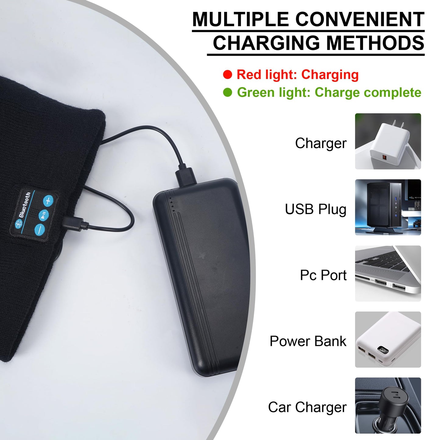 Bluetooth Beanie for Men & Women, Winter Knit Music Hat with Cordless Headphones, 24 Hour Play time, Built-in Microphone and HD Stereo Speakers, Unique Christmas Tech Gifts for Outdoor Homes Black