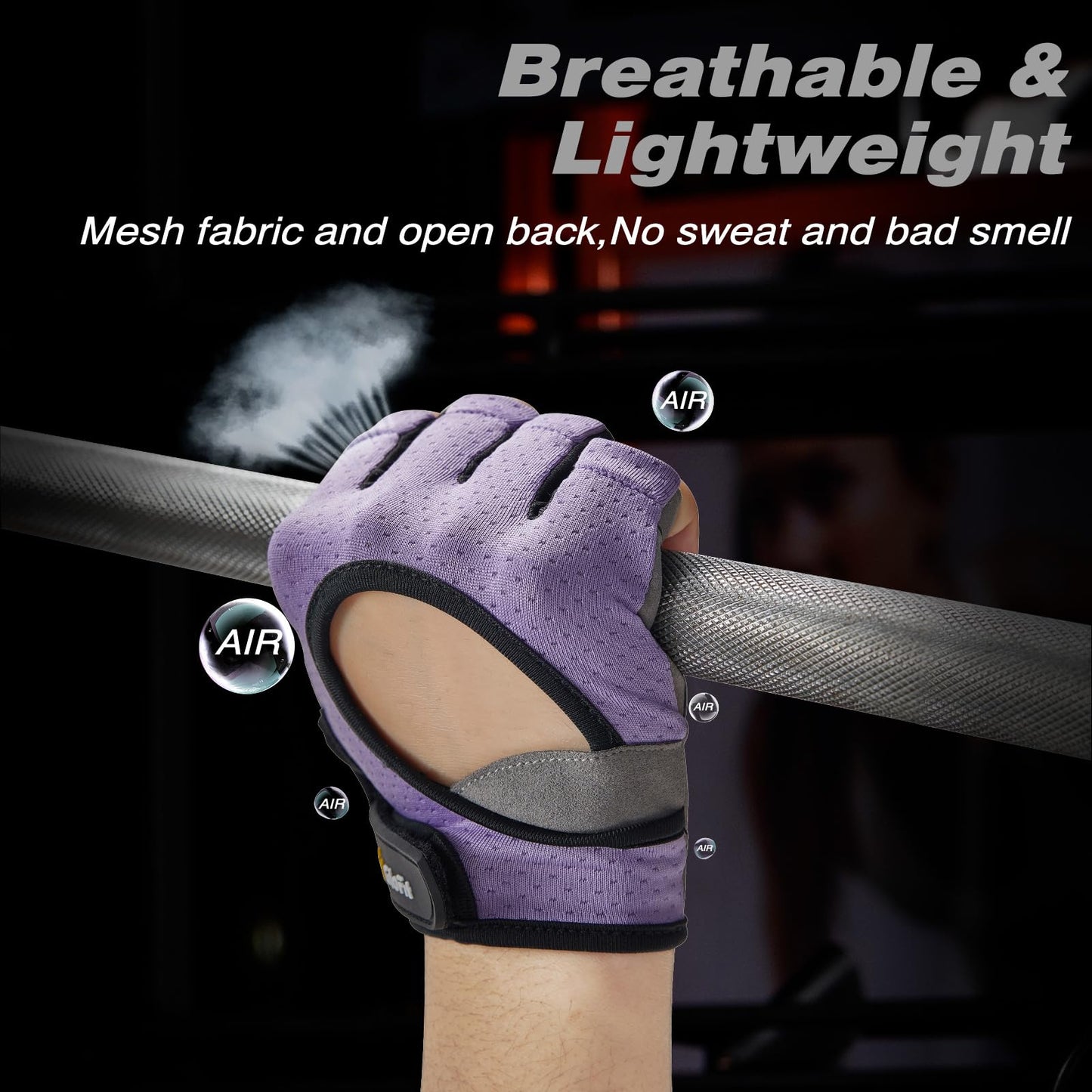 Glofit Workout Gloves for Women and Men, Weight Lifting Gloves Anti-Slip Padded Palm, Light Weight Fingerless Powerlifting Fingerless Gym Gloves for Exercise, Fitness, Training, Cycling