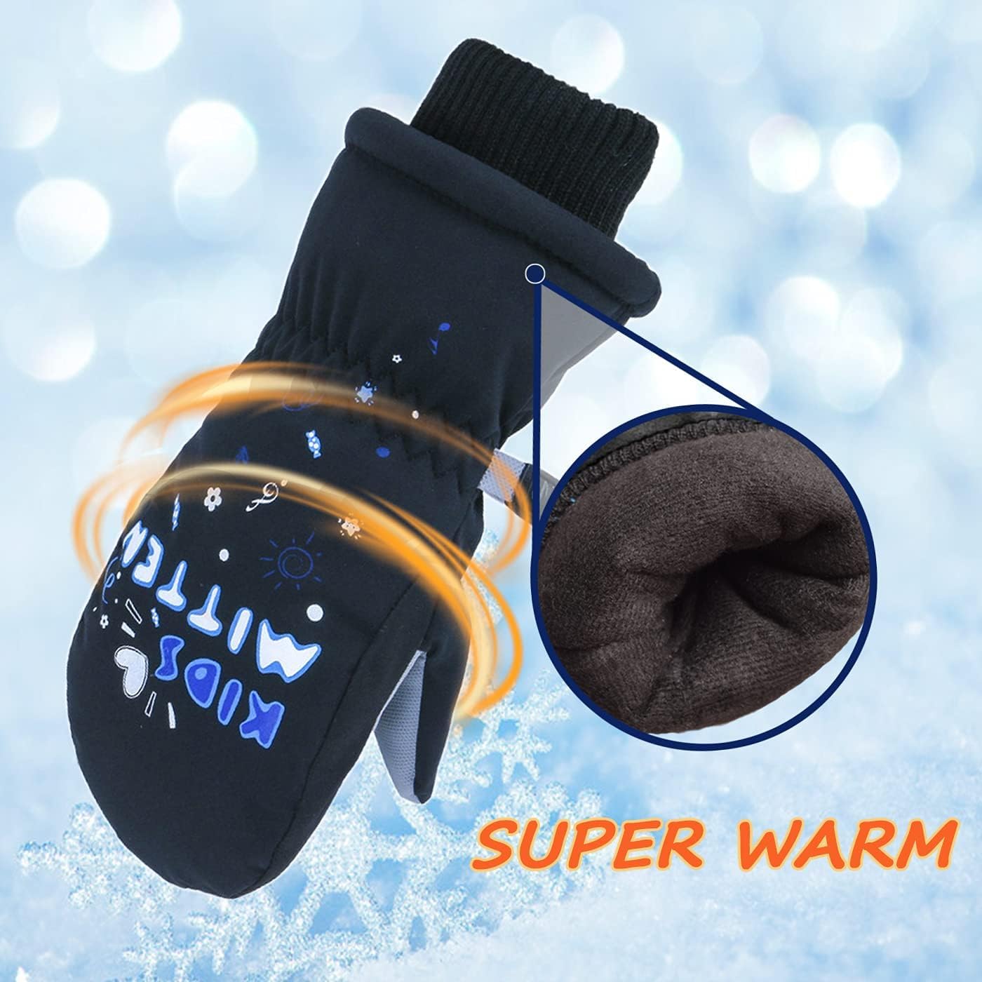7-Mi Kids Mittens,Winter Snow Gloves Waterproof Warm Thick for Boys Girls Children Skiing Snowboarding 4-6 Years