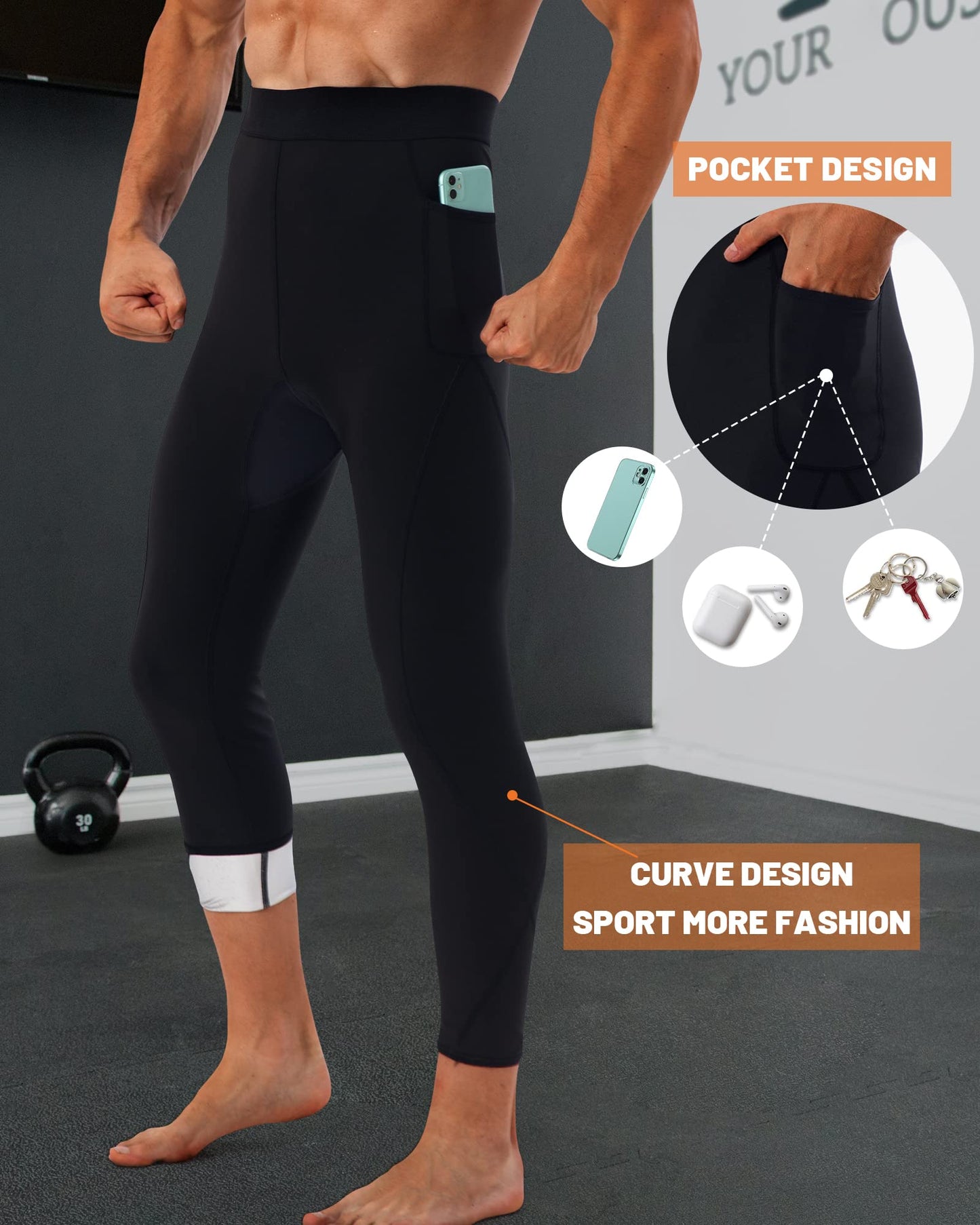LMCOB Sauna Sweat Short Pants for Men Sauna Leggings Compression Hight Waist Pants Workout Sauna Suit (BH7001-07-S)