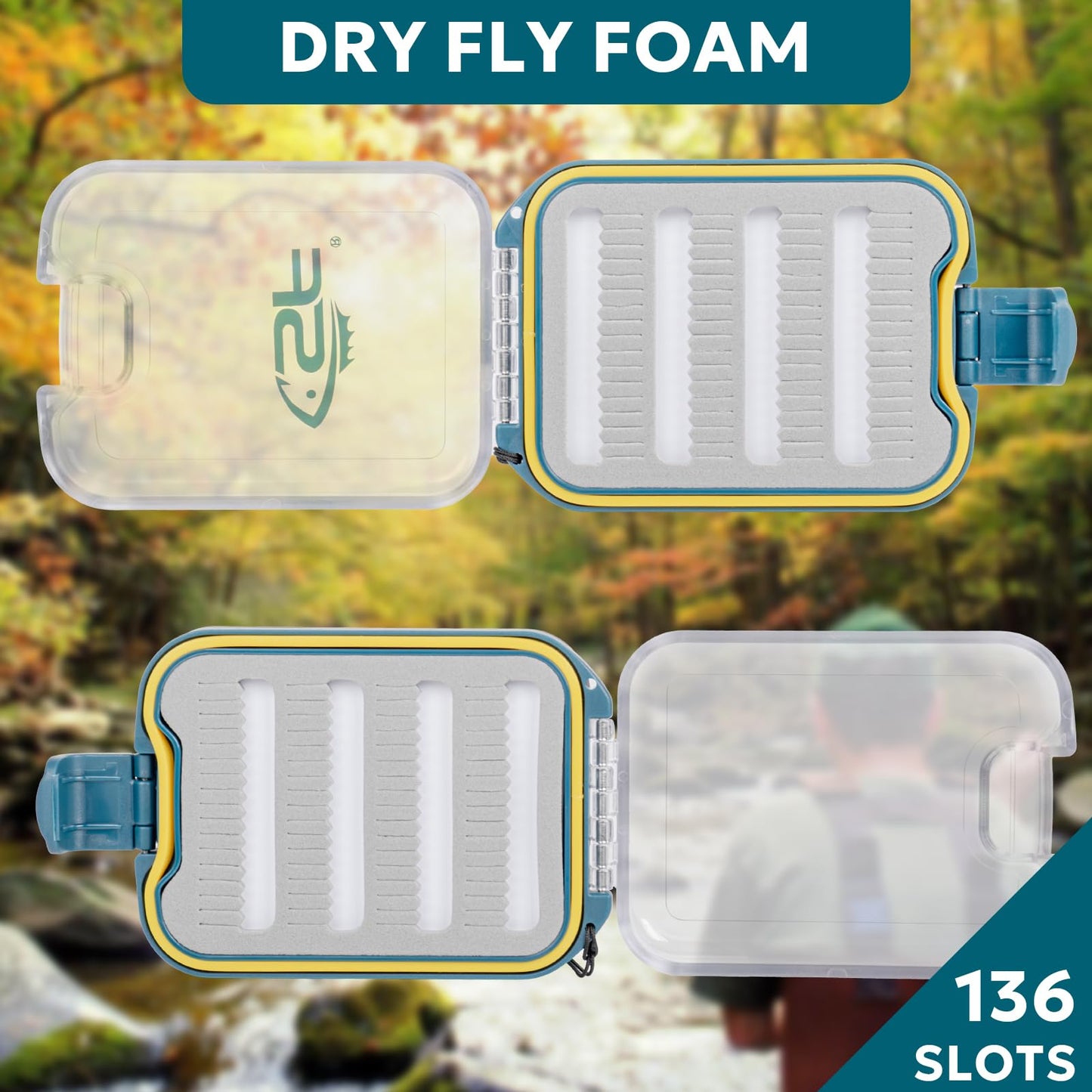 SF Plastic Waterproof Pocket Fly Fishing Box Double Side Clear Lid Slit Foam with Lanyard Mini Fly Box