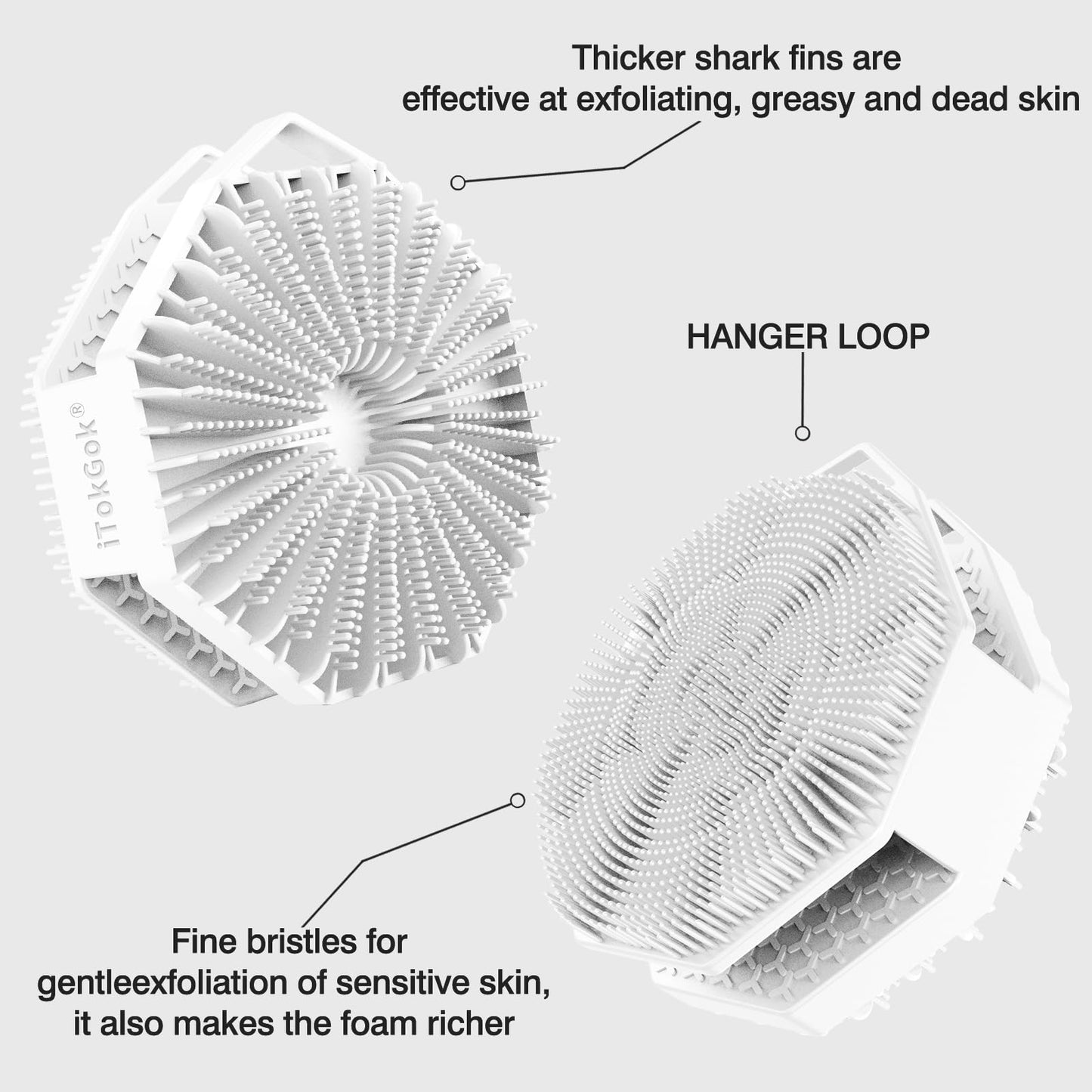 iTokGoK® Premium Silver-Infused Double-Sided Design 2-in-1 Silicone Body Scrubber for Men,Body Buffer Scrubber for Sensitive Skin, Ergonomic No-Slip Handle, Long-Lasting & Easy to Clean - White