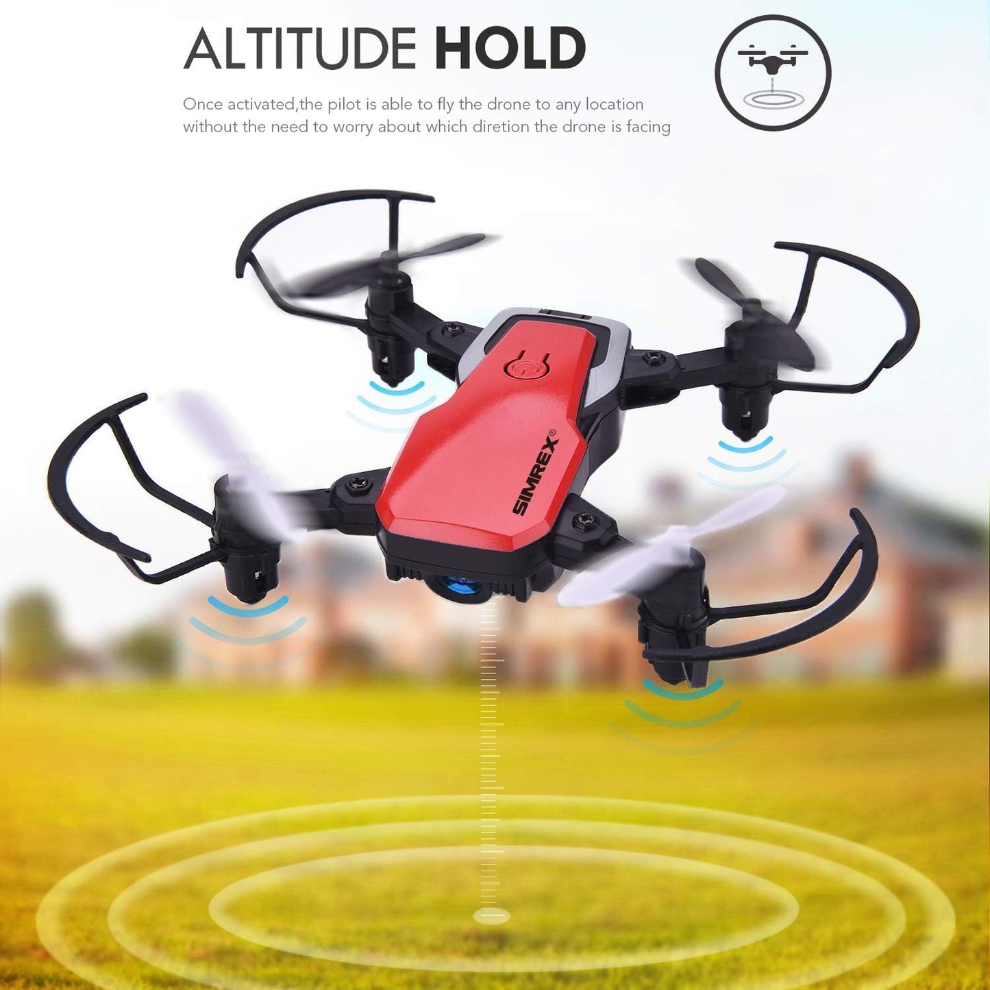 SIMREX X300C Mini Drone with Camera 720P HD FPV, RC Quadcopter Foldable, Altitude Hold, 3D Flip, Headless Mode, Gravity Control and 2 Batteries, Gifts for Kids, Adults, Beginner, Red