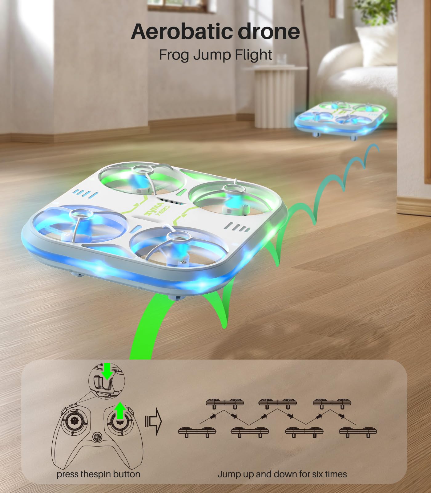 SYMA Kids Drone with LED Lights - X880 Indoor Drone with Altitude Hold, Easy to Fly Quadcopter with Full Protection, 360° Flips RC Helicopter UFO Gift for Adults Beginners