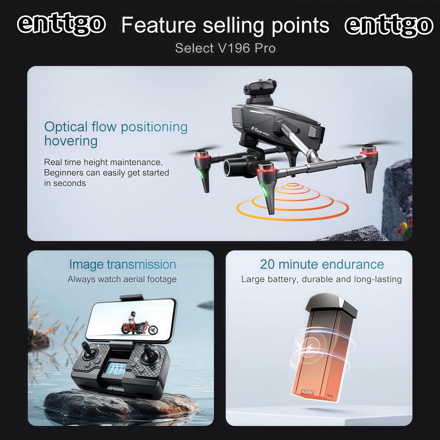 V196 GPS Drone with 1080P HD Camera, Two-batteries, Brushless Motor, Altitude Hold, One Key Take Off/Landing, with Black Outdoor Carrying Case.