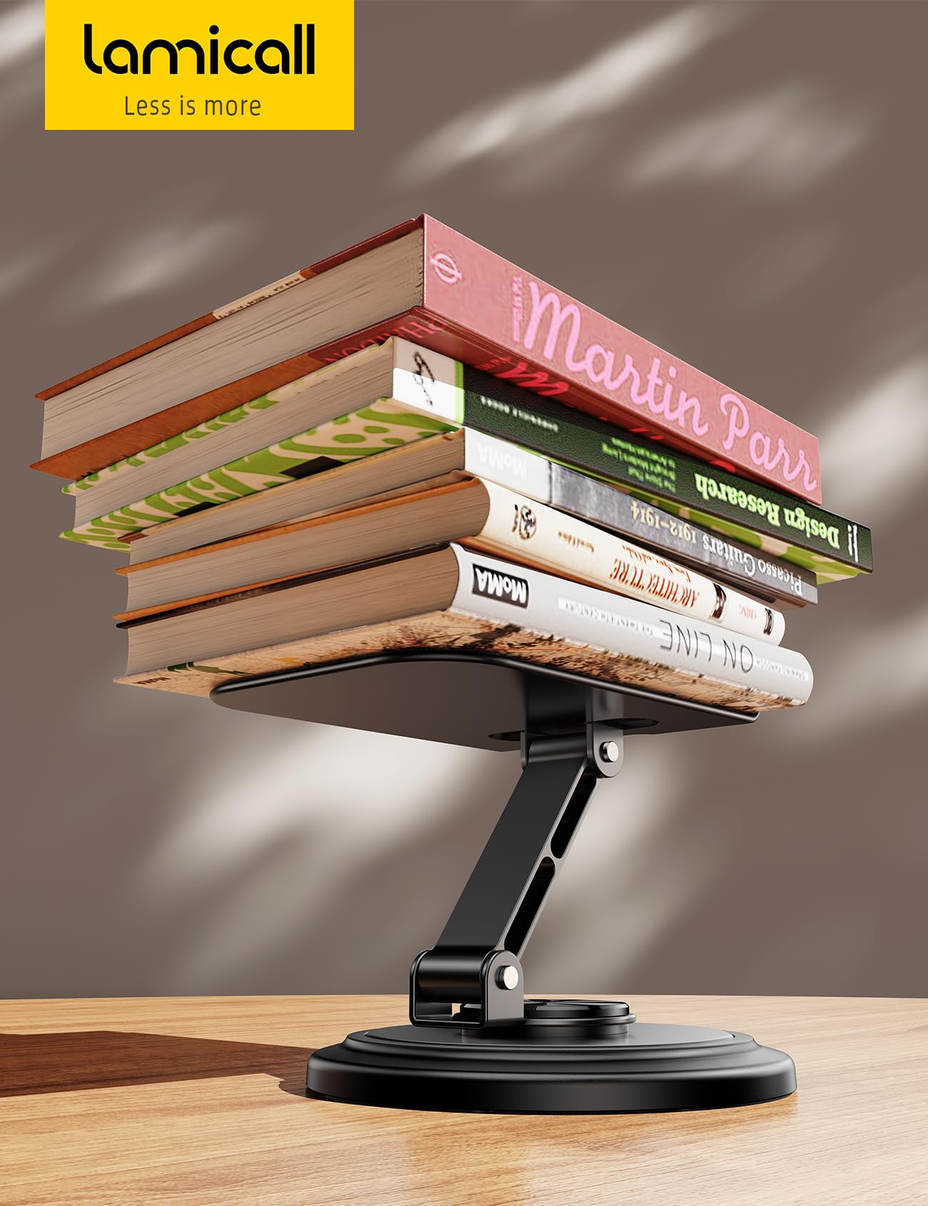 Lamicall Cell Phone Stand for Desk - [360° Rotation] Sturdy Adjustable Desktop Phone Holder, Foldable Mobile Stand, Office Desk Accessories for iPhone 16 15 14 Pro Max, Galaxy S25 S24, All Phones