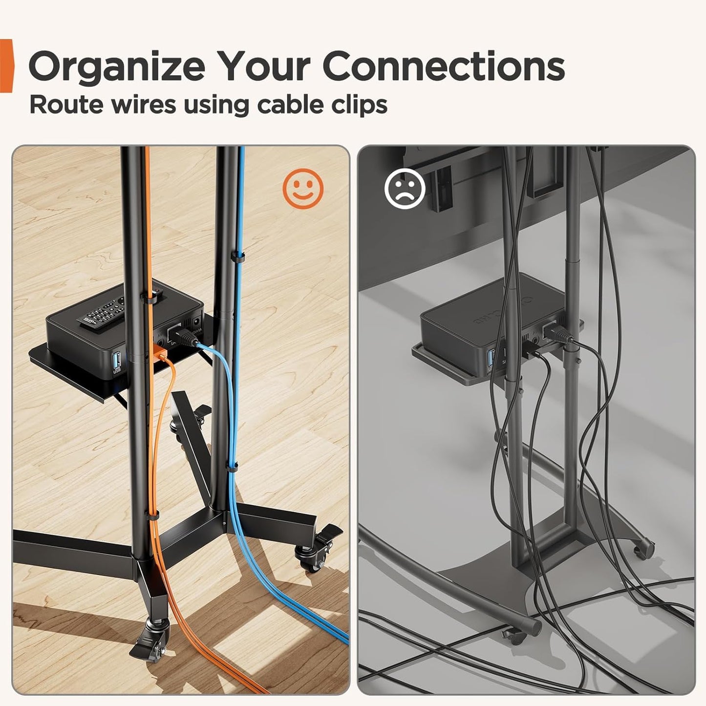 Perlegear Rolling TV Stand, Mobile TV Stand on Wheels for 32-85 Inch Screens up to 132 lbs, Height Adjustable Mobile TV Cart with Metal Shelf, Rolling TV Cart with Lockable Wheels Max VESA 600x400mm