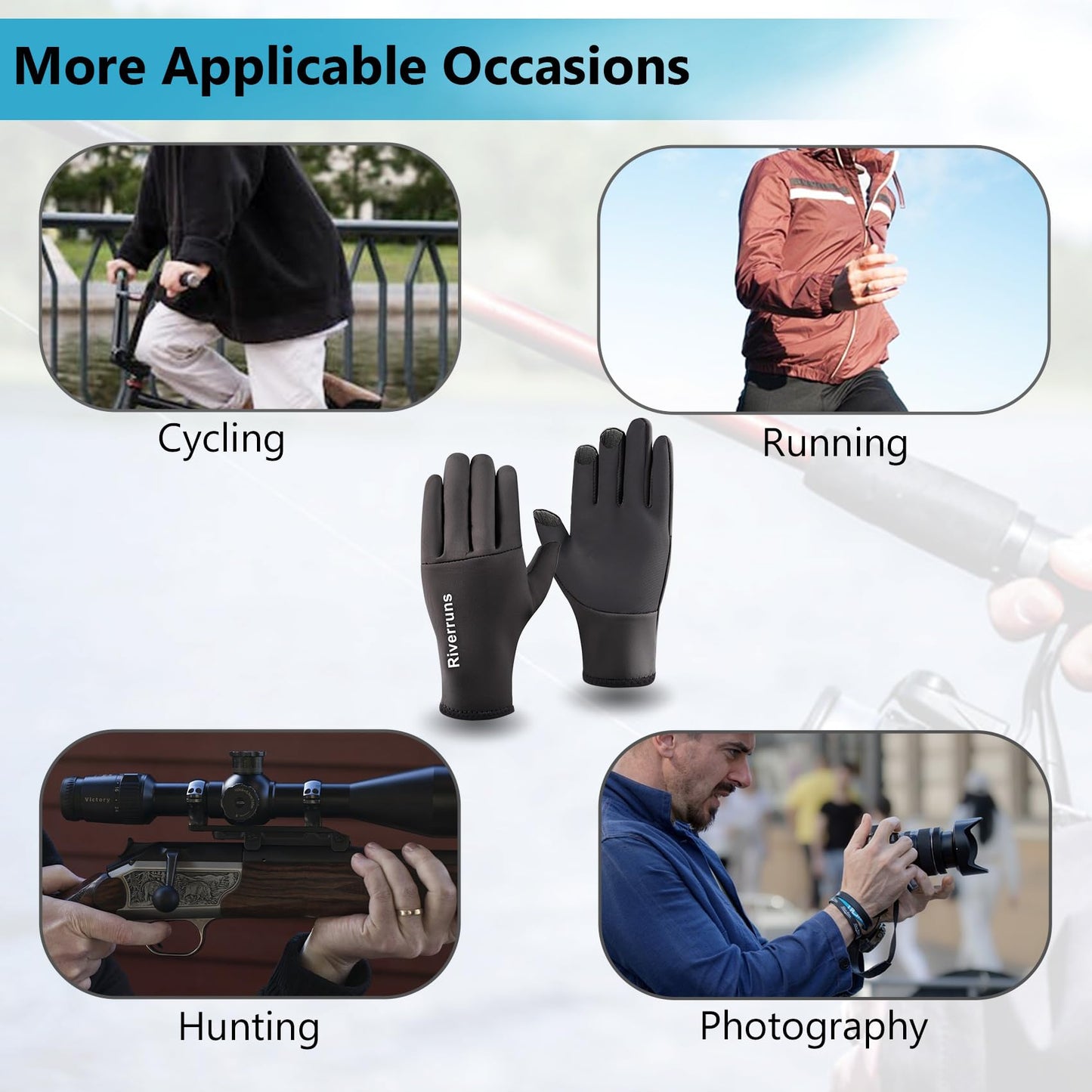 Riverruns Neoprene Fishing Gloves, 3-Cut Fingers Winter Gloves for Men, Cold Weather Gloves for Fly Fishing, Ice Fishing, Photography, Hunting, Black, M