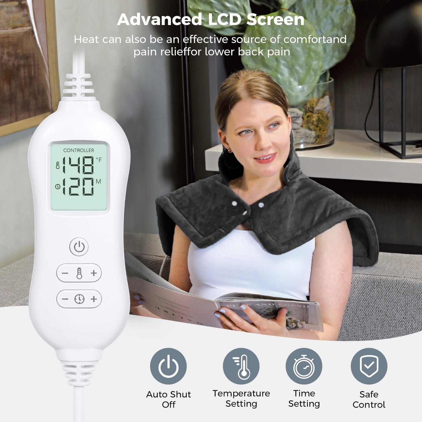 NOWWISH Heating Pad for Neck and Shoulders Pain Relief, 2lb Weighted Electric Heating Pad with 10 Heat Levels and Auto Shut Off, Large Heated Wrap, Birthday Gifts for Women Men, 17"x23", Black