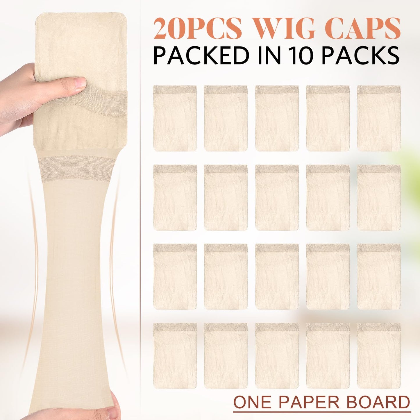MORGLES 20 Pcs Wig Cap Beige, Stretchy Nylon Wig Caps for Women