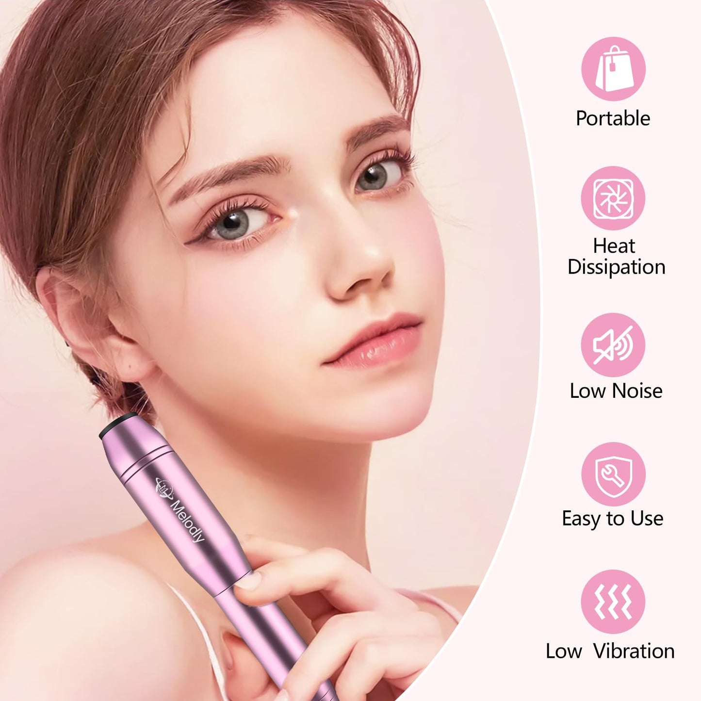 Melodly Electric Nail Drill, Professional Acrylic Nail Drills Machine for Gel, Acrylic Nails, Portable USB Electric Nail File Efile Set with Iridescent Nail Drill Bits, Manicure Pedicure Nail Tools