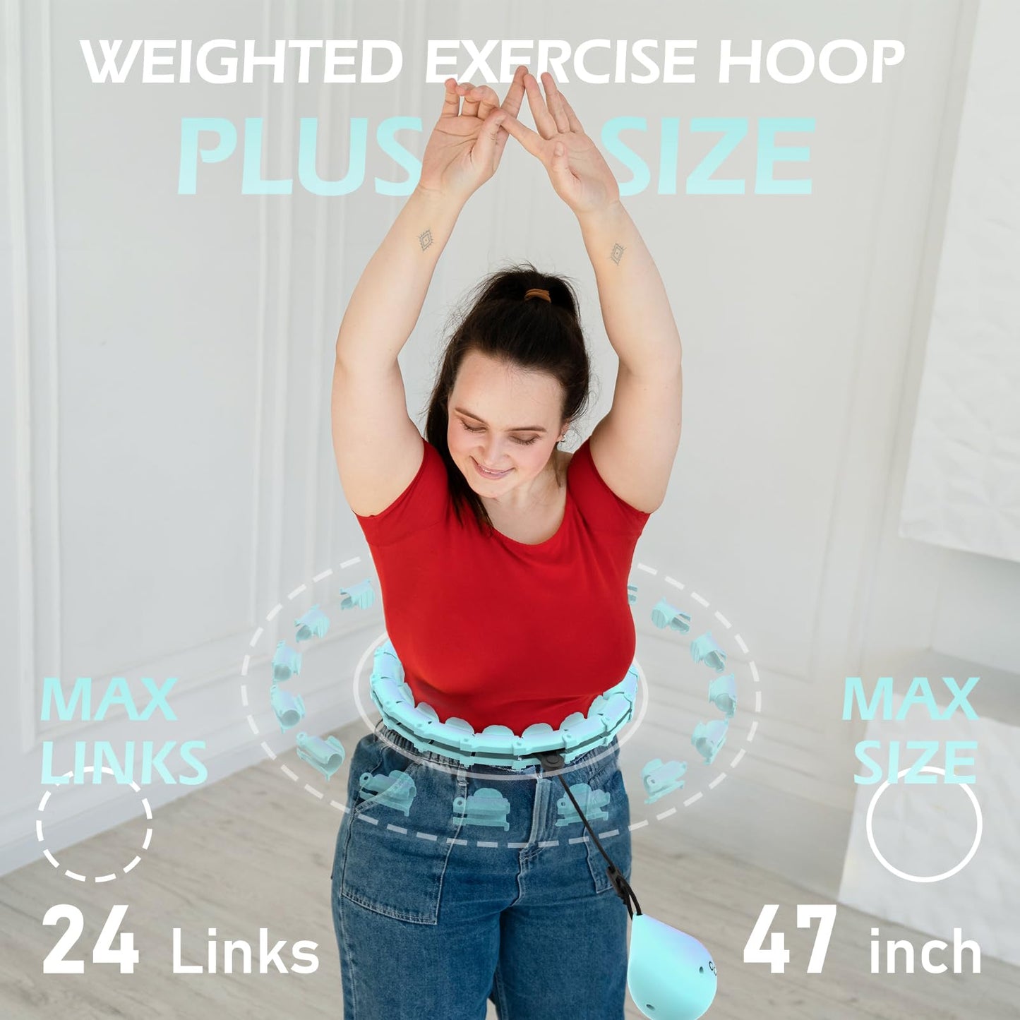 JLoibao Weighted Hula Circle with 24 Links for Adults Weight Loss, Infinity Fitness Hoop Plus Size, for Women Smart Exercise Equipment
