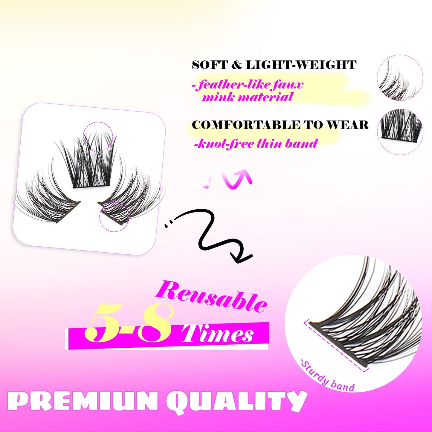 GAQQI Lash Clusters, GQ02 Individual Lashes C Curl 112PCS, Wide Band 12MM Only Eyelash Clusters, Natural and Wispy Cluster Lash Extensions (GQ02,12mm, C Curl)