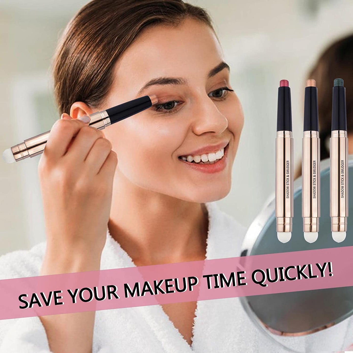 SAUBZEAN White Eyeshadow Stick Makeup, Highlighter Matte Cream Eye Shadow Pencil, Waterproof Hypoallergenic Long Lasting Crayon, Glitter Primer Palette Shimmer Eyeliner Pen wiht Soft Brush