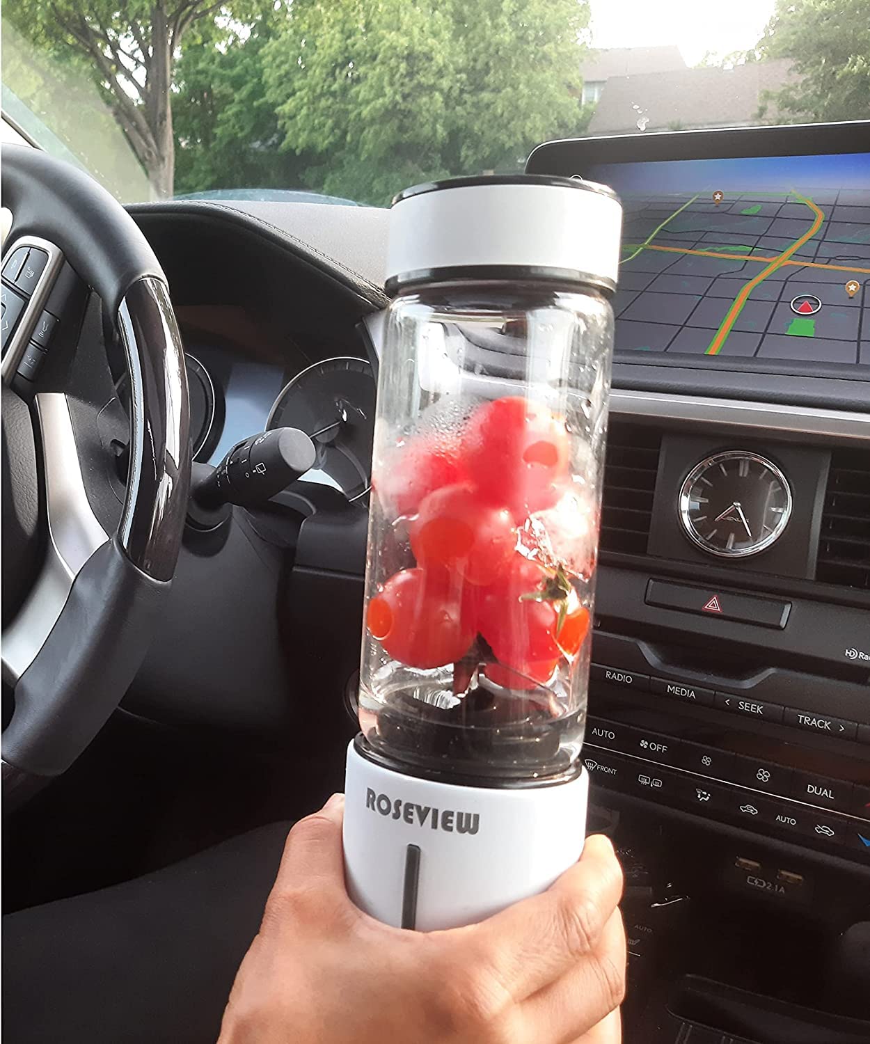 Portable Smoothie blender ROSEVIEW Glass bottle USB rechargeable mini Handheld Ice Shakes Cup 2 blend juicer Cordless Personal smoothies maker Fruit mixer