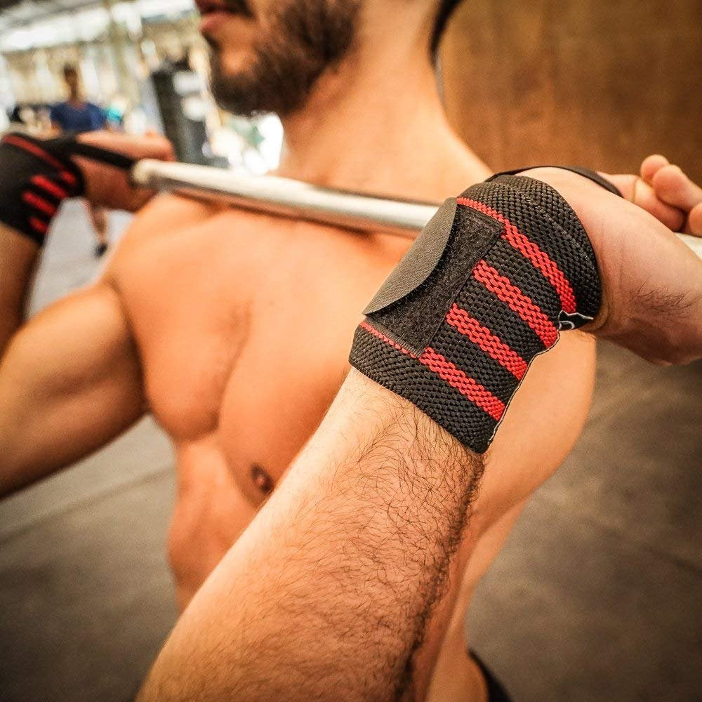 WOD Nation Wrist Wraps for Weightlifting, 12” Professional Gym Wrist Straps w/Thumb Loop Men & Women, Wrist Support Wraps for Strength Training, Powerlifting & Bodybuilding (Black/Red)