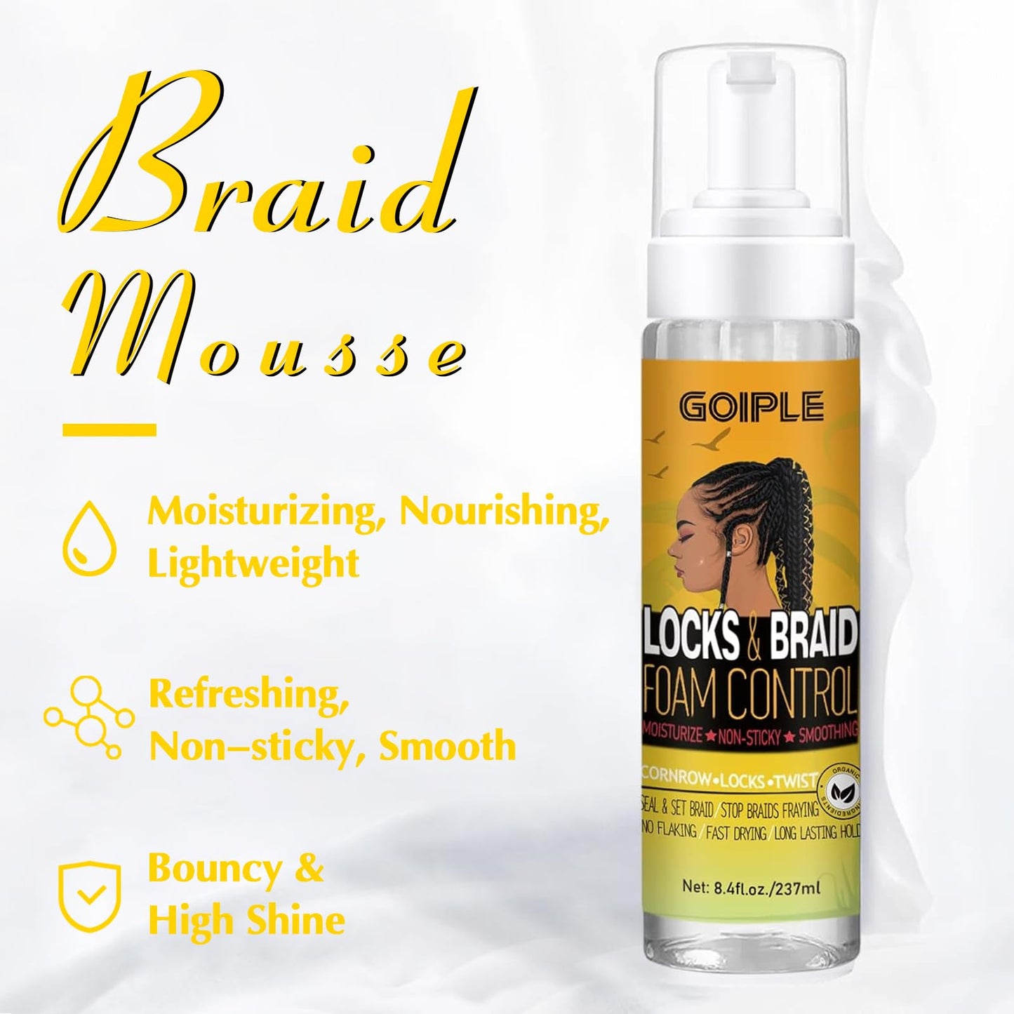Braid and Loc Mousse for Hair Braiding, Twists, Braids and Locs - No Flake, Extra Hold, High Shine, Moisturizing, Frizz Control, Lightweight, Easy Application, with Leopard Silky Du-rag