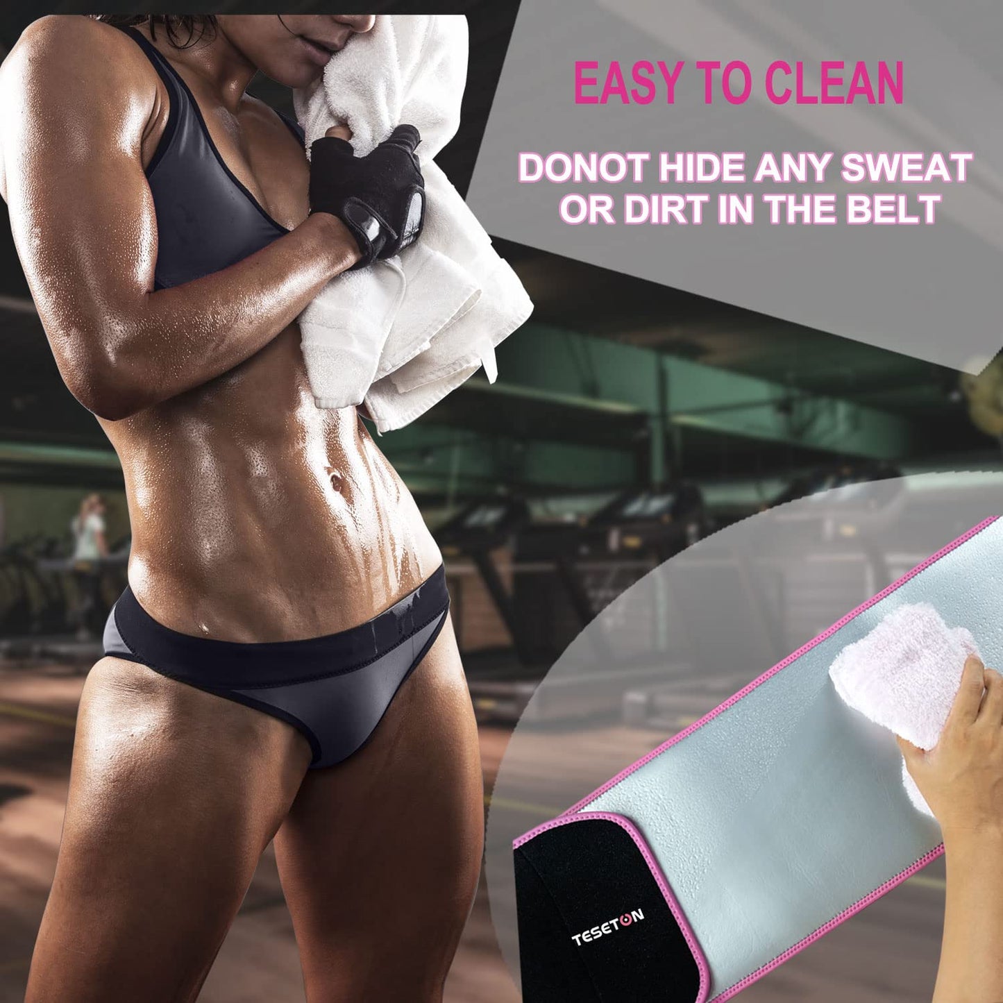 TESETON Sweat Band Waist Trainer for Women, Wasit Trimmer for women Men, Sweat Belt, Wraps Waist Trainer for Belly Fat, Stomach Sauna Sweat Band for Men Sport Fitness Pink S