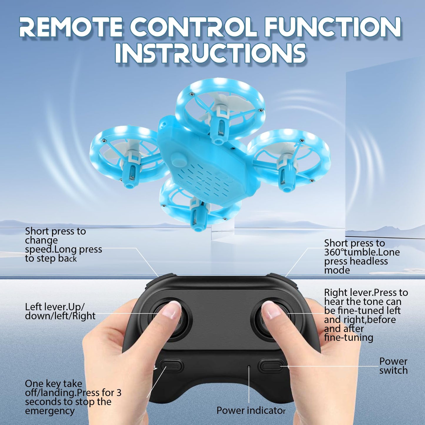 Mini Drone for Kids, Colorful LED RC Drone Quadcopter for Beginners with Headless Mode, 360 Flips, Altitude Hold, 3 Speeds Mode,Full Propeller Protect,Toys Gifts for Boys Girls,Blue