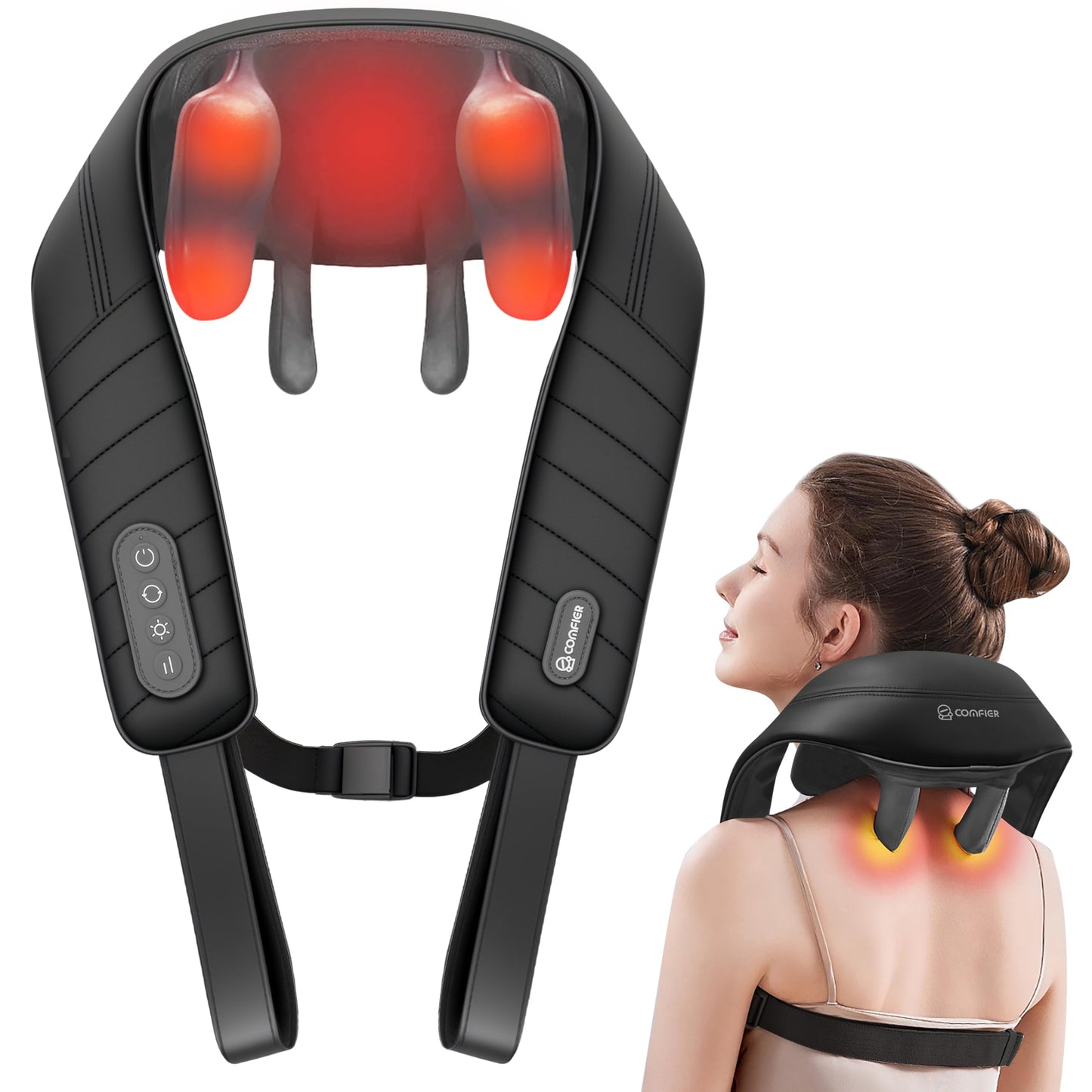 COMFIER Cordless Neck Massager with Heat, 4D Kneading Neck and Shoulder Massager Deep Tissue, Shiatsu Neck Back Massager Pillow, 2 Heating Levels,Gifts for Mom Dad