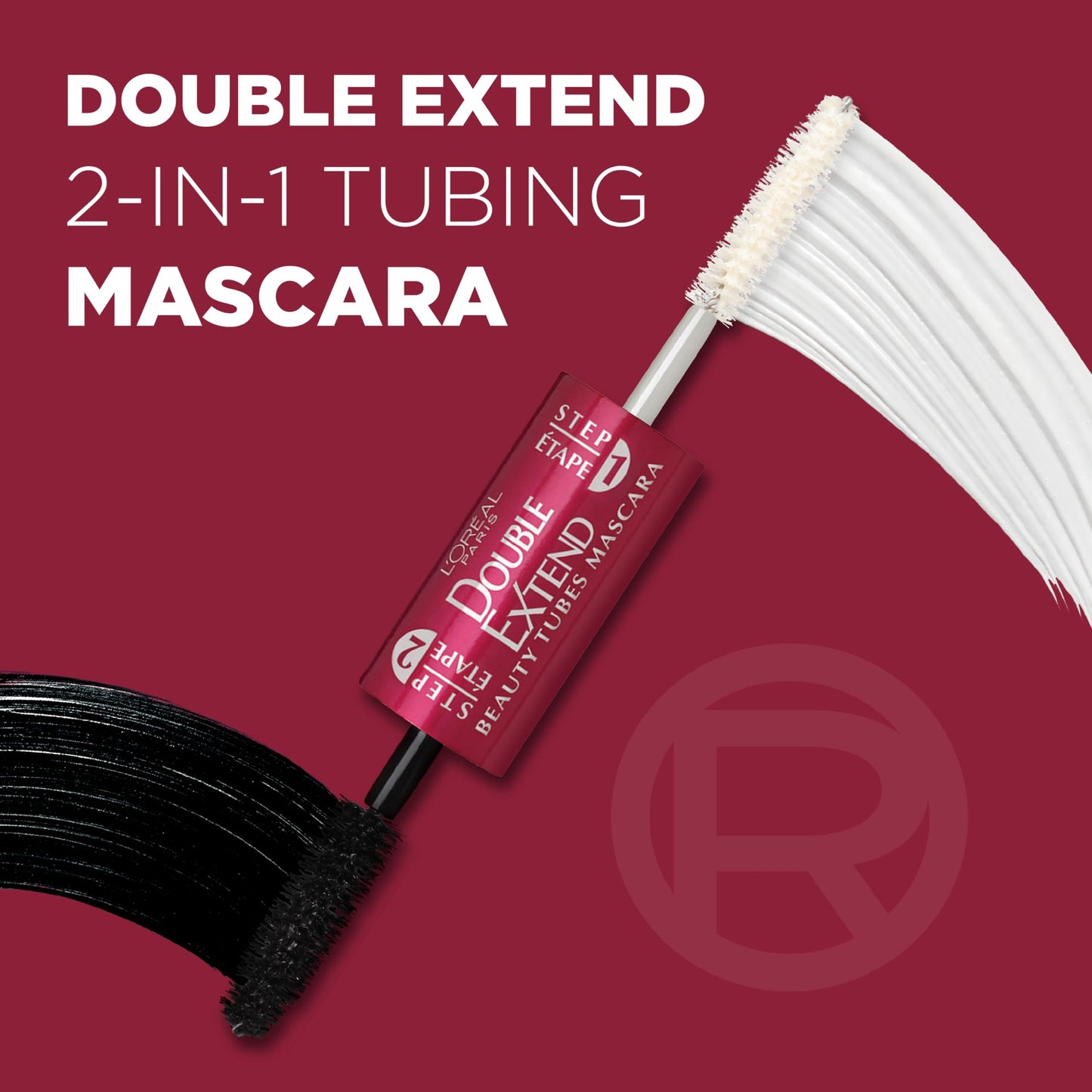 L'Oreal Paris Makeup Double Extend Tubing Mascara, Lengthening 2 Step Mascara, Smudgeproof, Black, Pack of 2