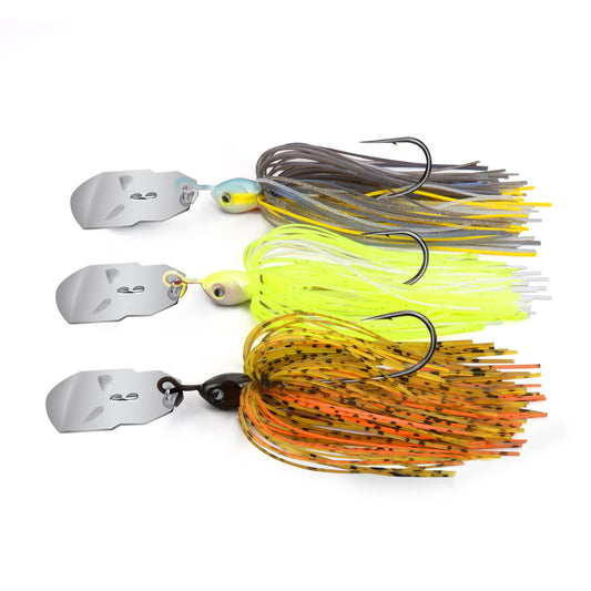 MadBite Bladed Jig Fishing Lures, 3 pc Multi-Color Kits, Irresistible Vibrating Action, Sticky-Sharp Heavy-Wire Needle Point Hooks, Popular 1/2 oz Sizes, includes Storage Box, Clear Water