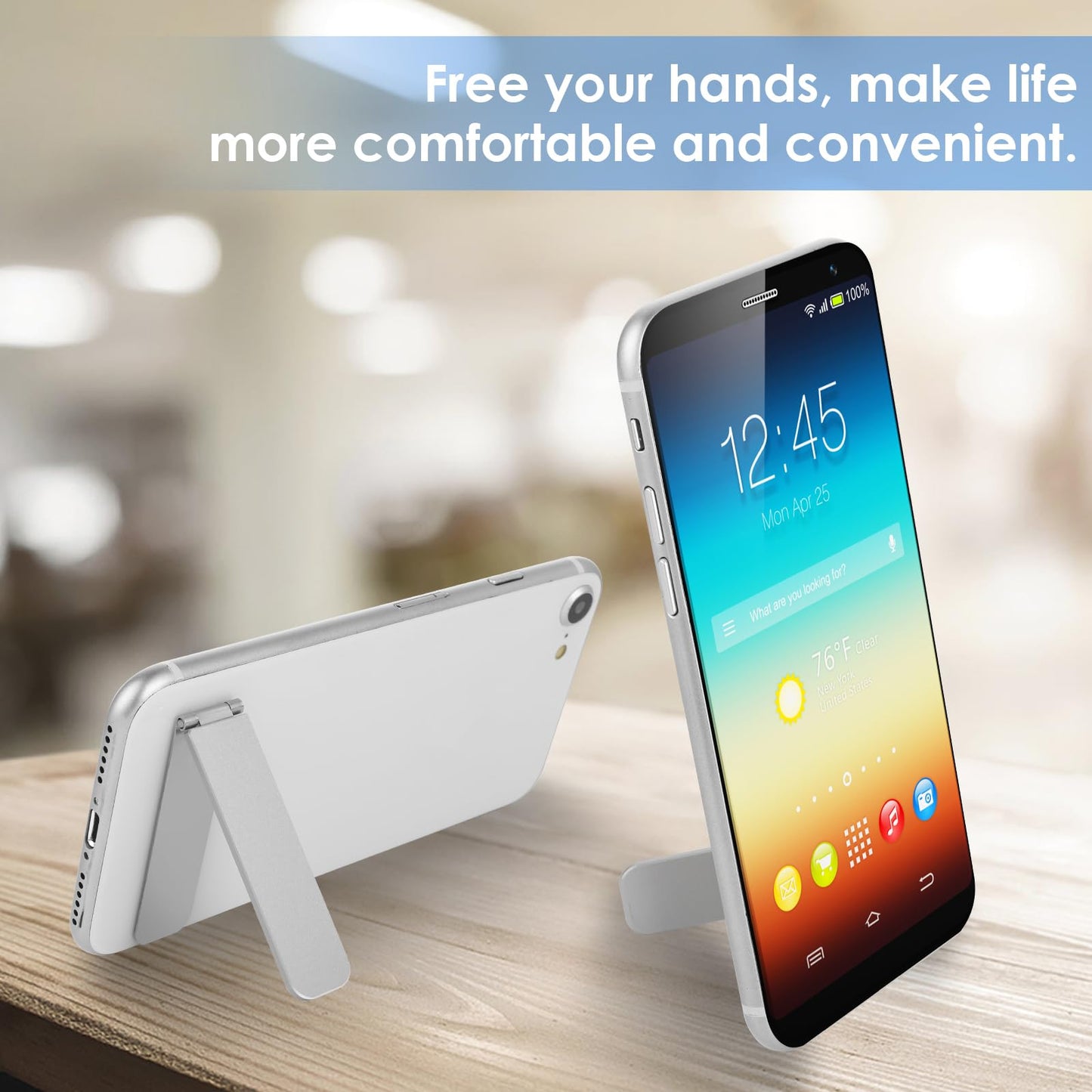 BOHUIZ Ultra-Thin Cell Phone Kickstand, Portable Foldable Vertical and Horizontal Alloy Phone Holder Stand Adjustable Angle Mini Phones Stand for Mobile Phones Tablet Universal Model (Silver)