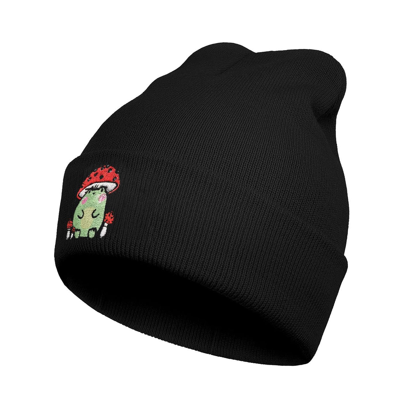 DEKIFNHG Funny Frog Mushroom Embroidered Beanies Hat, Winter Warm Knit Hat for Men and Women Gift
