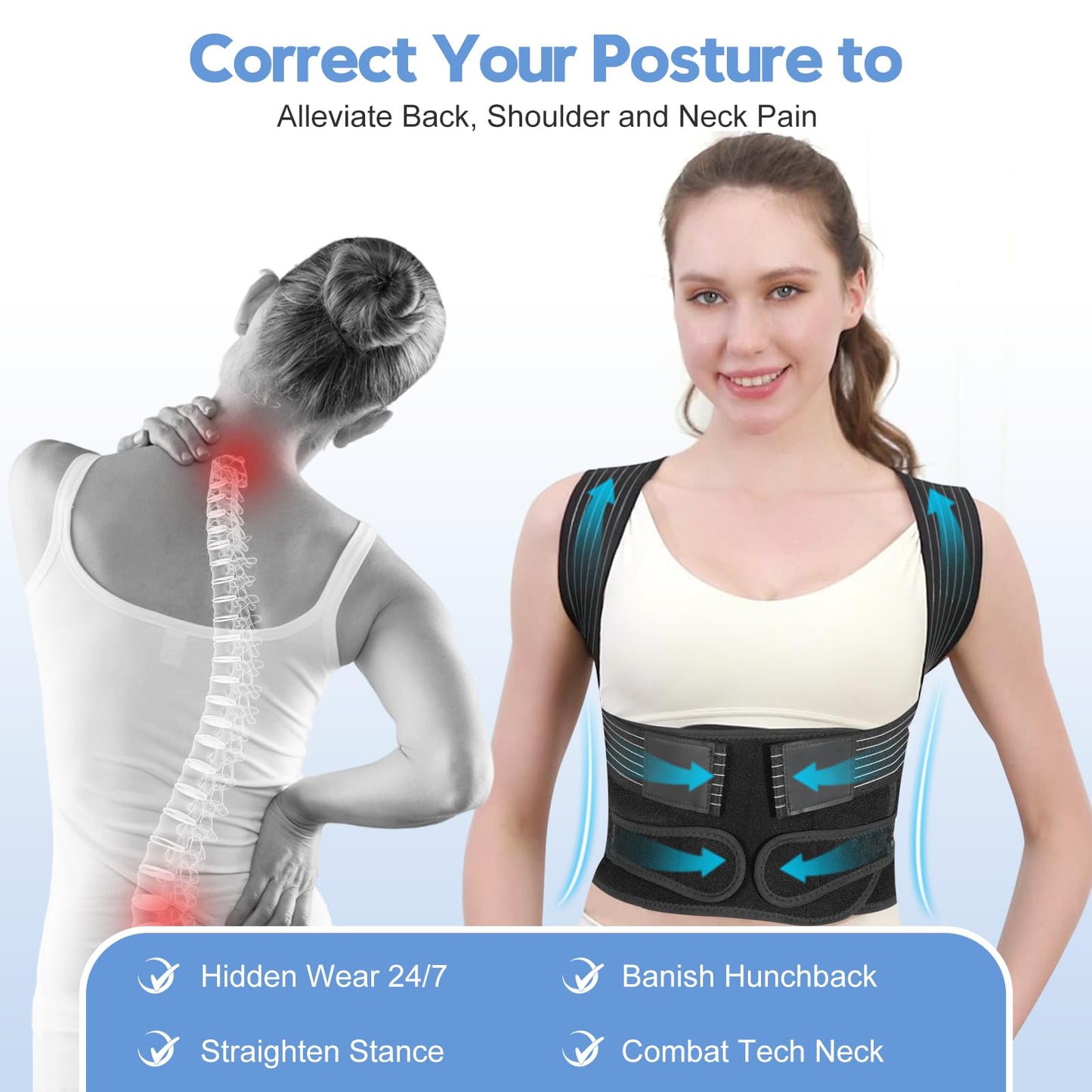 J.COXLOD Posture Corrector for Men Women with Bionic System - Upgraded Back Brace, Adjustable Full Back Support, Shoulder Straightener, Neck, Upper and Lower Back Pain Relief