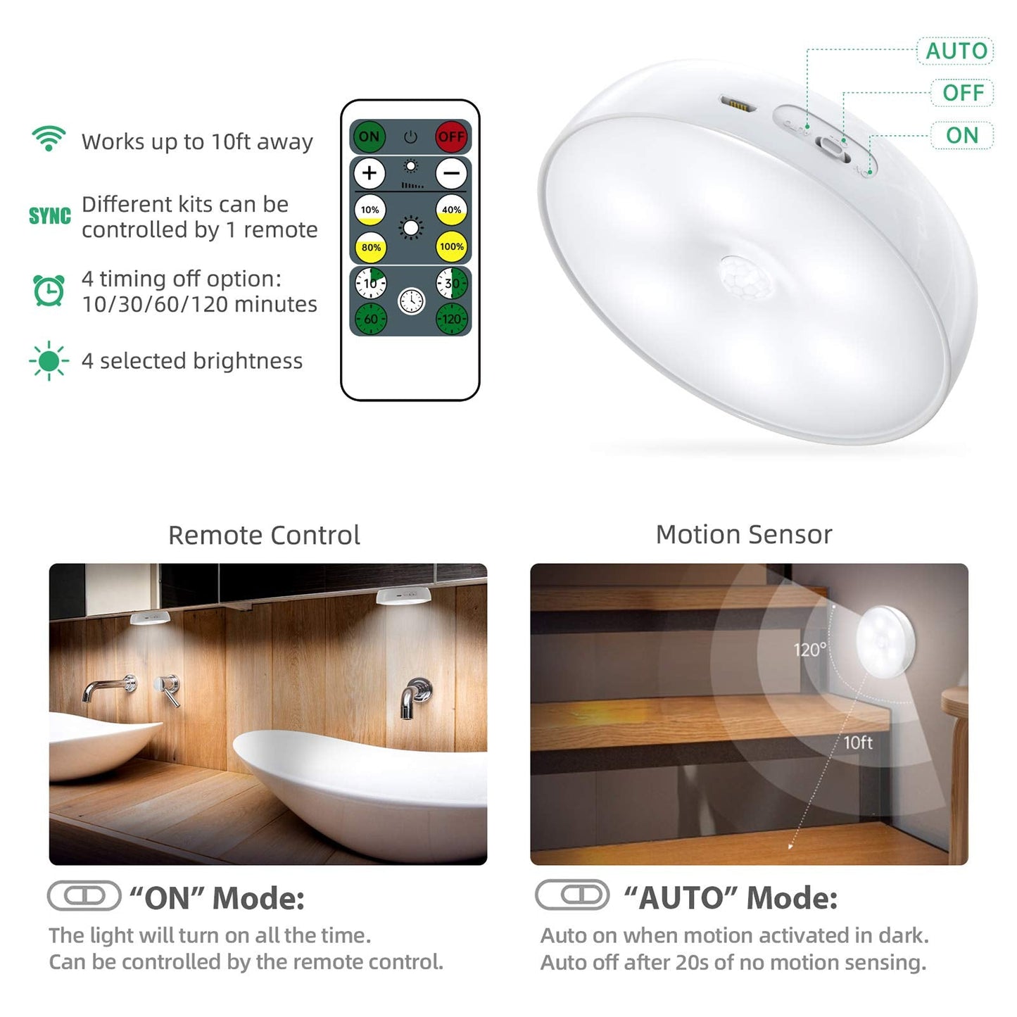 LED Closet Lights Wireless Motion Sensor Step Light with Remote Control, USB Rechargeable Puck Lights,Dimmable Under Cabinet Indoor Lighting Magnet Stick-on Light for Counter Kitchen Wardrobe(6 Pack)