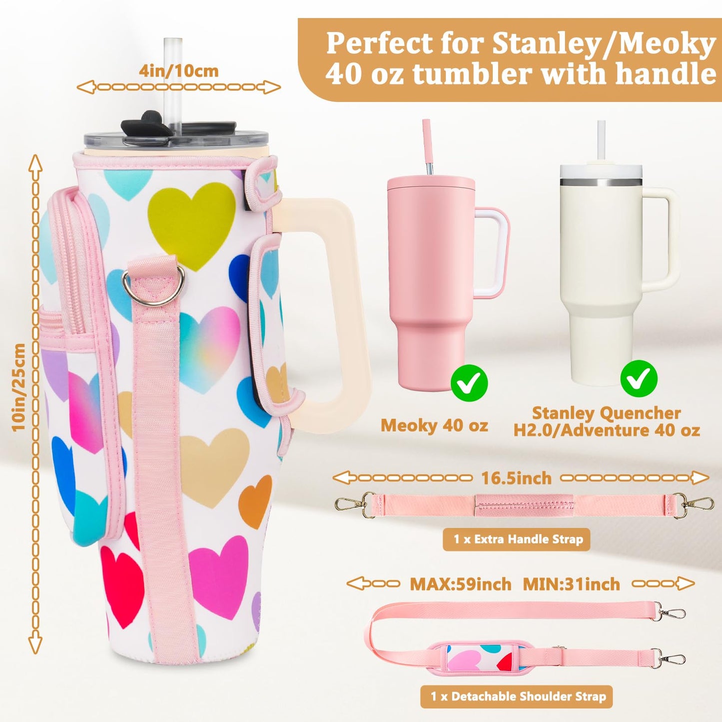Water Bottle Carrier Bag with Phone Pocket Compatible with Stanley/Meoky 40 oz Tumbler with Handle,Neoprene Water Bottle Holder Pouch with Adjustable Strap Compatible with Stanley Cup Accessories