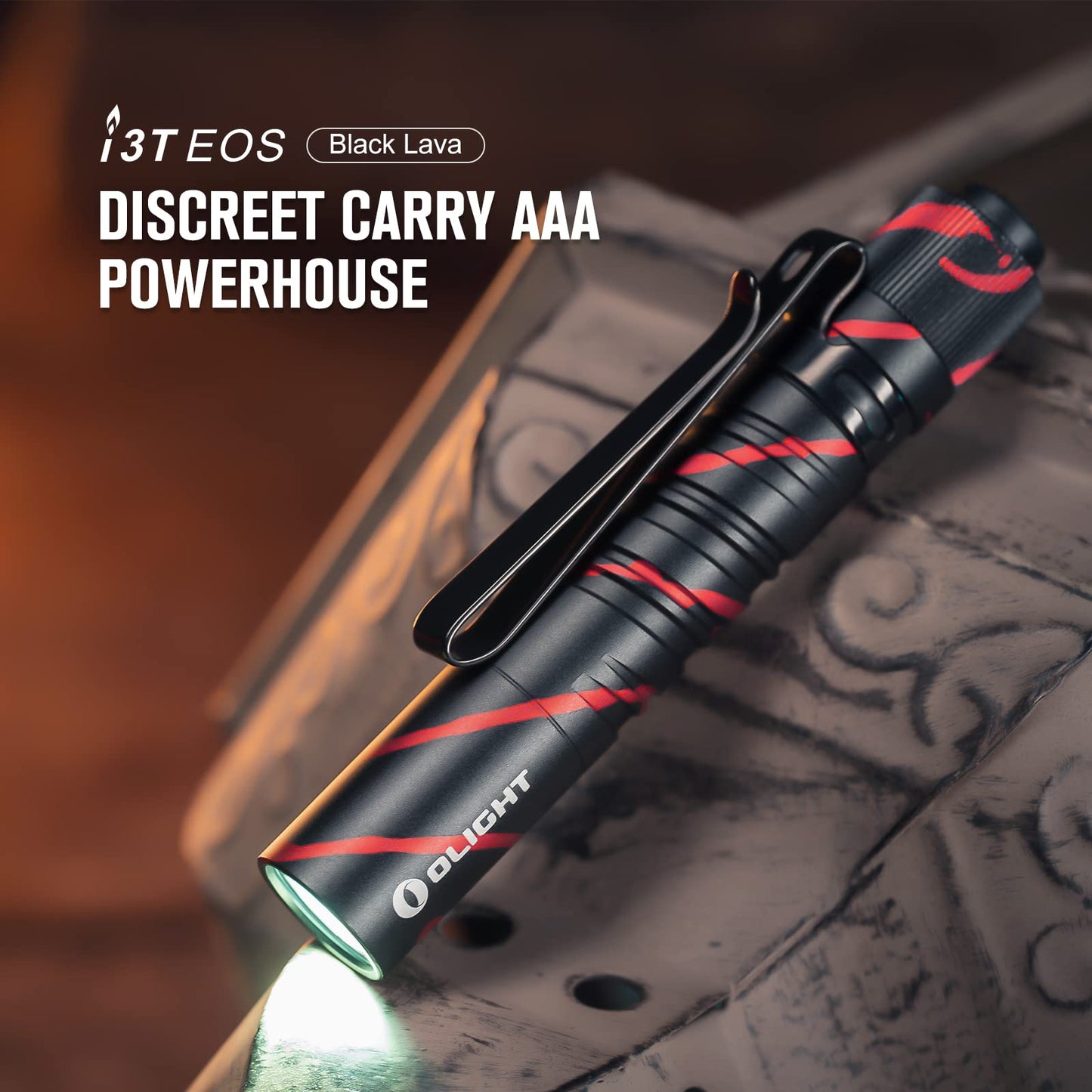 OLIGHT I3T EOS 180 Lumens Dual-Output Slim EDC Flashlight for Camping and Hiking, Tail Switch Flashlight with AAA Battery (Black Lava)