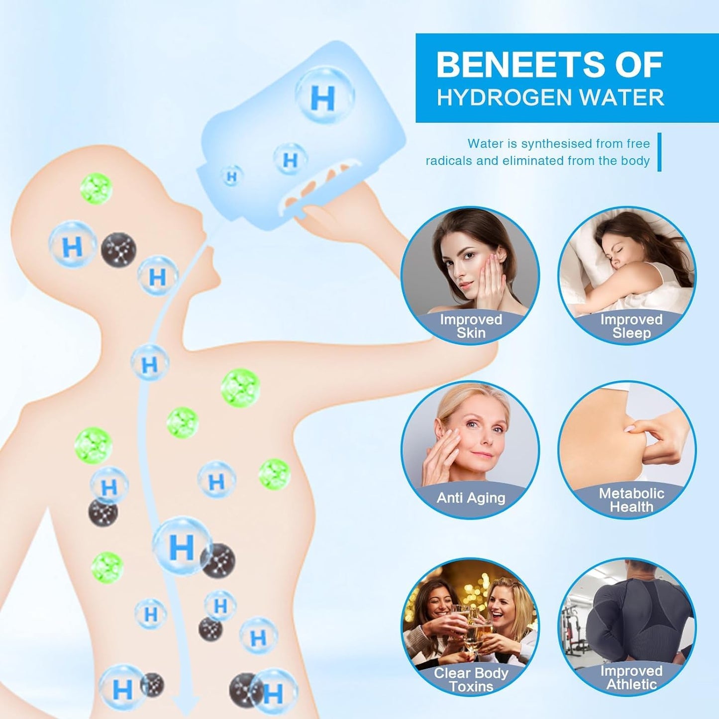 PRIDKEN Hydrogen Water Bottle Generator 1.5L High-Capacity, USB Portable Hydrogen Water Machine, Hydrogen Water Ionizer Cup, Sports Water Bottle with SPE/PEM Technology (Grey)