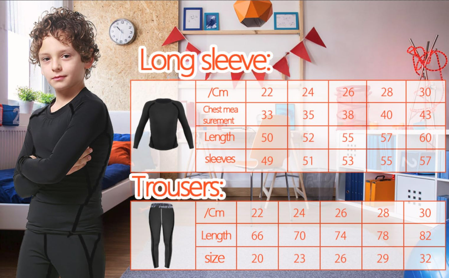 Muzikin Youth Kids'Thermal Underwear Set, Fleece-Lined Compression Shirt & Leggings, Kids Base Layer for Cold Weather Comfort, Moisture-Wicking Base Layer for Sport, Breathable Warm Thermals (M)